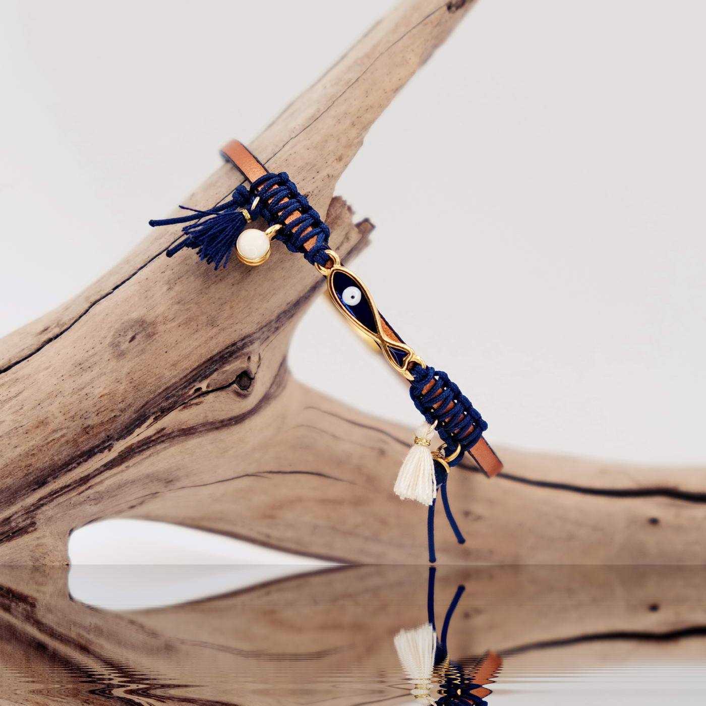 Leather bracelet with vitraux glass