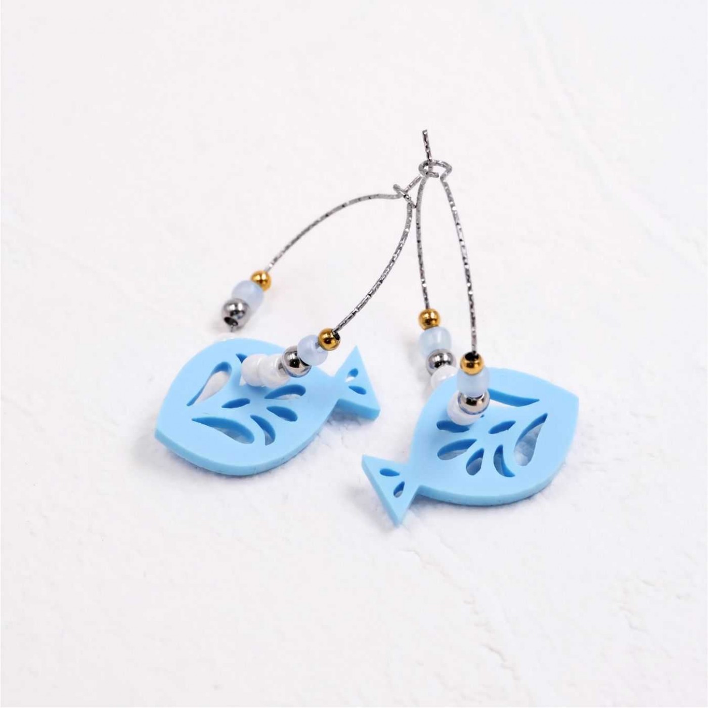 Hoop Earrings - Resin Fish Light Blue — Earrings from Toolittle — additional view 5