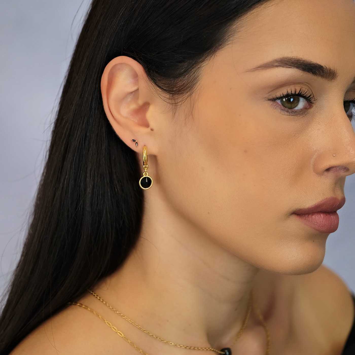 Gold-plated hoop earrings with crystals — Earrings from Toolittle — additional view 2