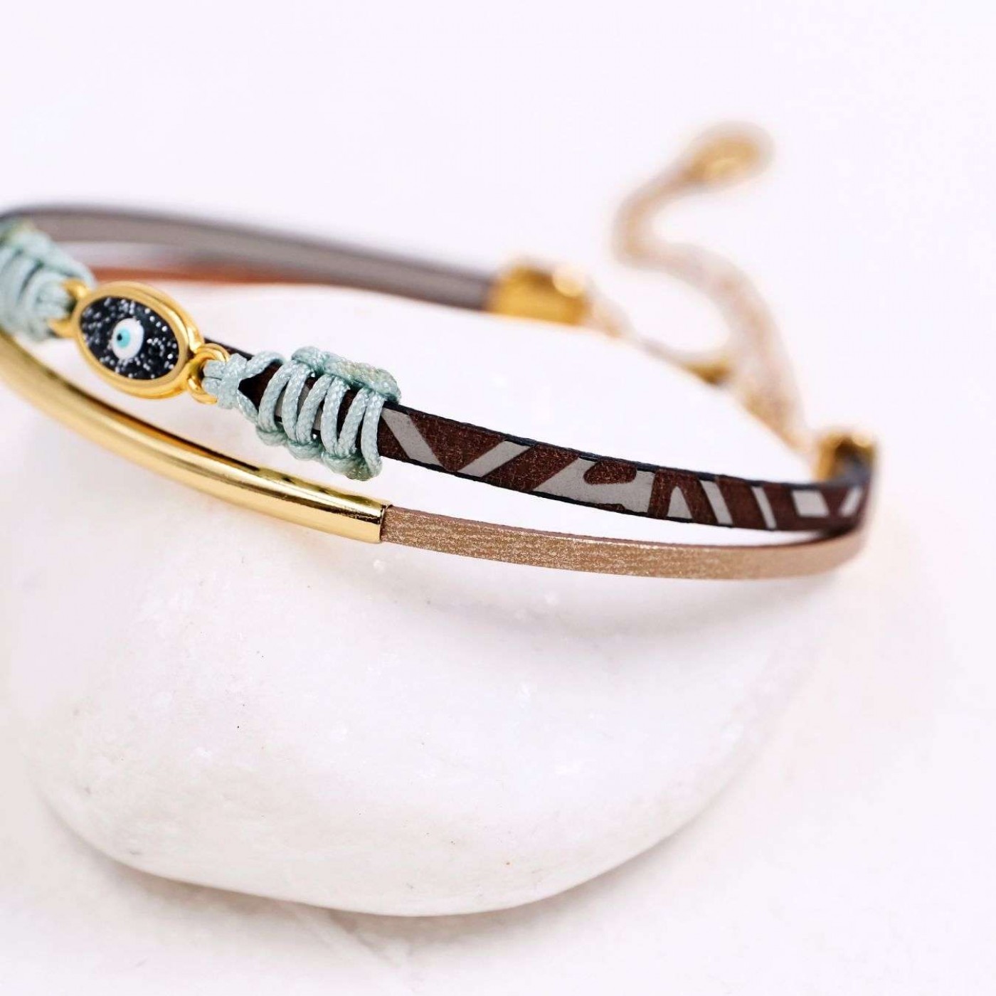 Engraved Leather Bracelet | Enamelled Glitter Evil Eye — Bracelets from Toolittle — additional view 3