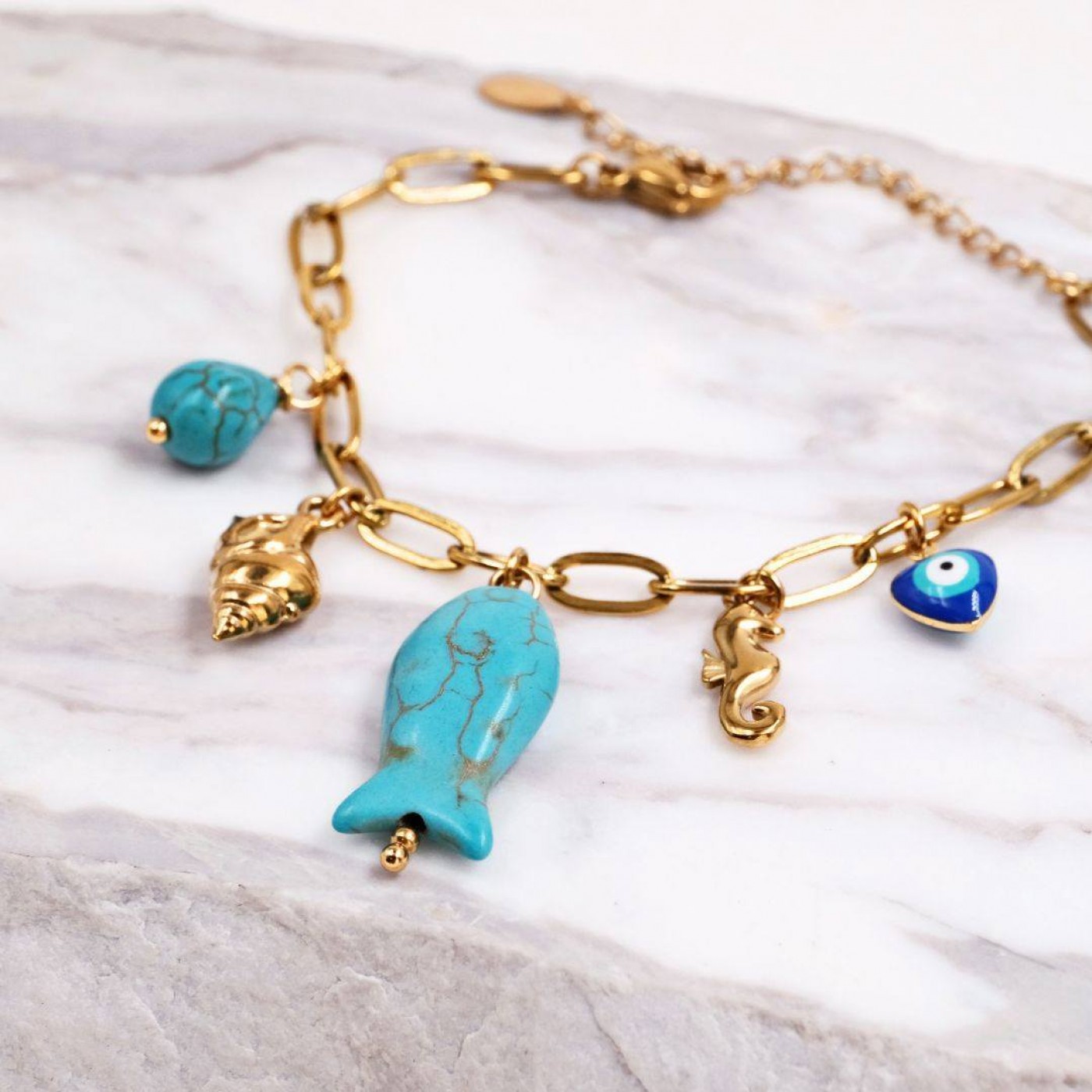 Stainless Steel Jewelry: Howlite Fish Bracelet