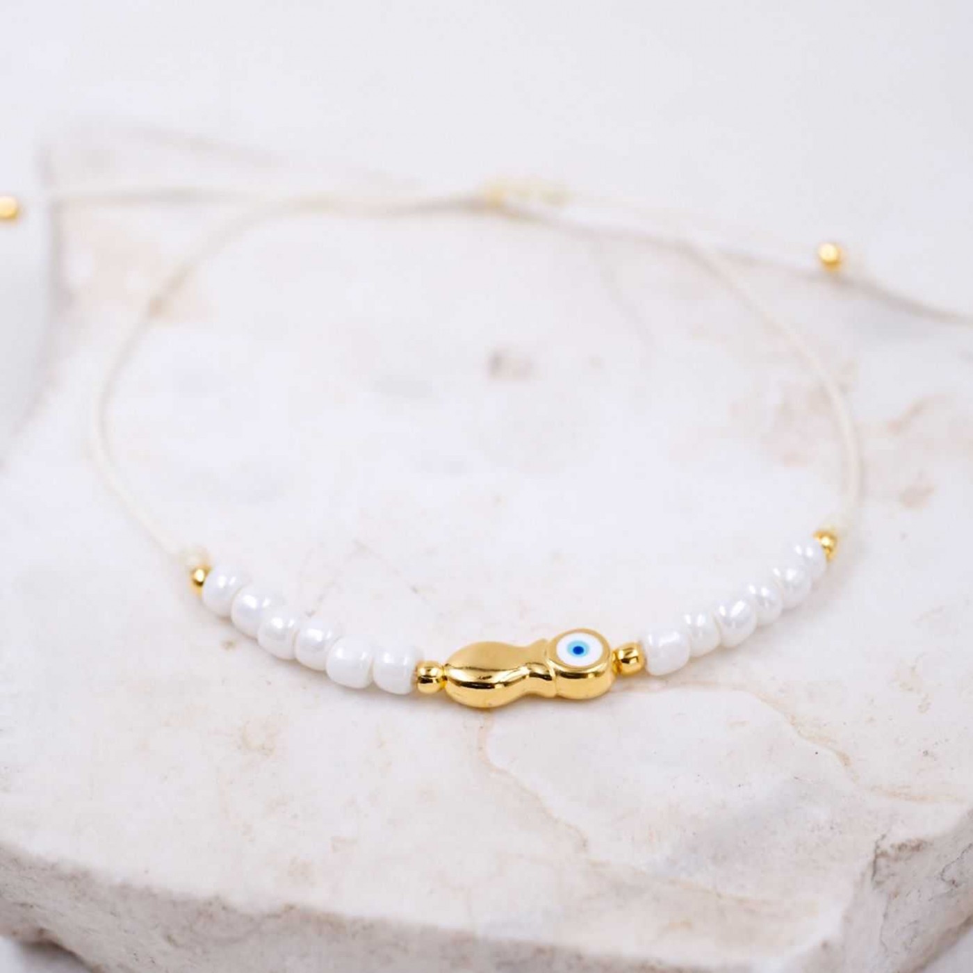 Macramé Bracelet with Gold-Plated Evil Eye & Fish | Handmade — Bracelets from Toolittle — additional view 8