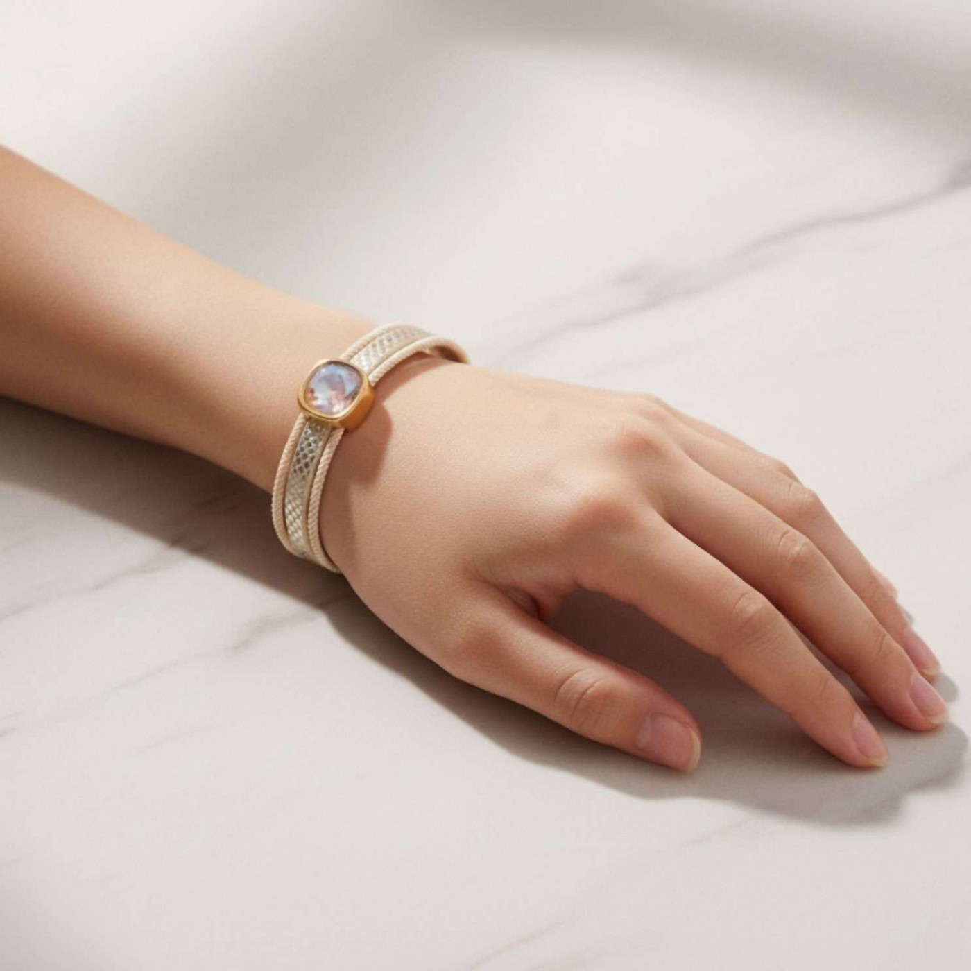 Beige Crystal Leather Bracelet — Bracelets from Toolittle — additional view 2