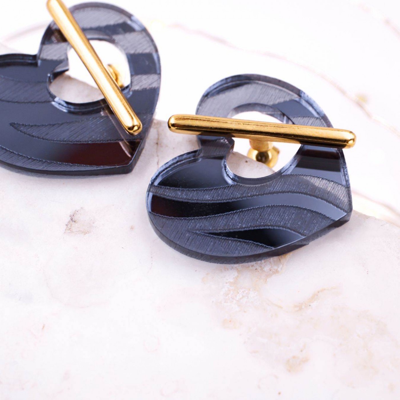 Heart Earrings with Golden Bar - Animal Print — Earrings from Toolittle — additional view 5