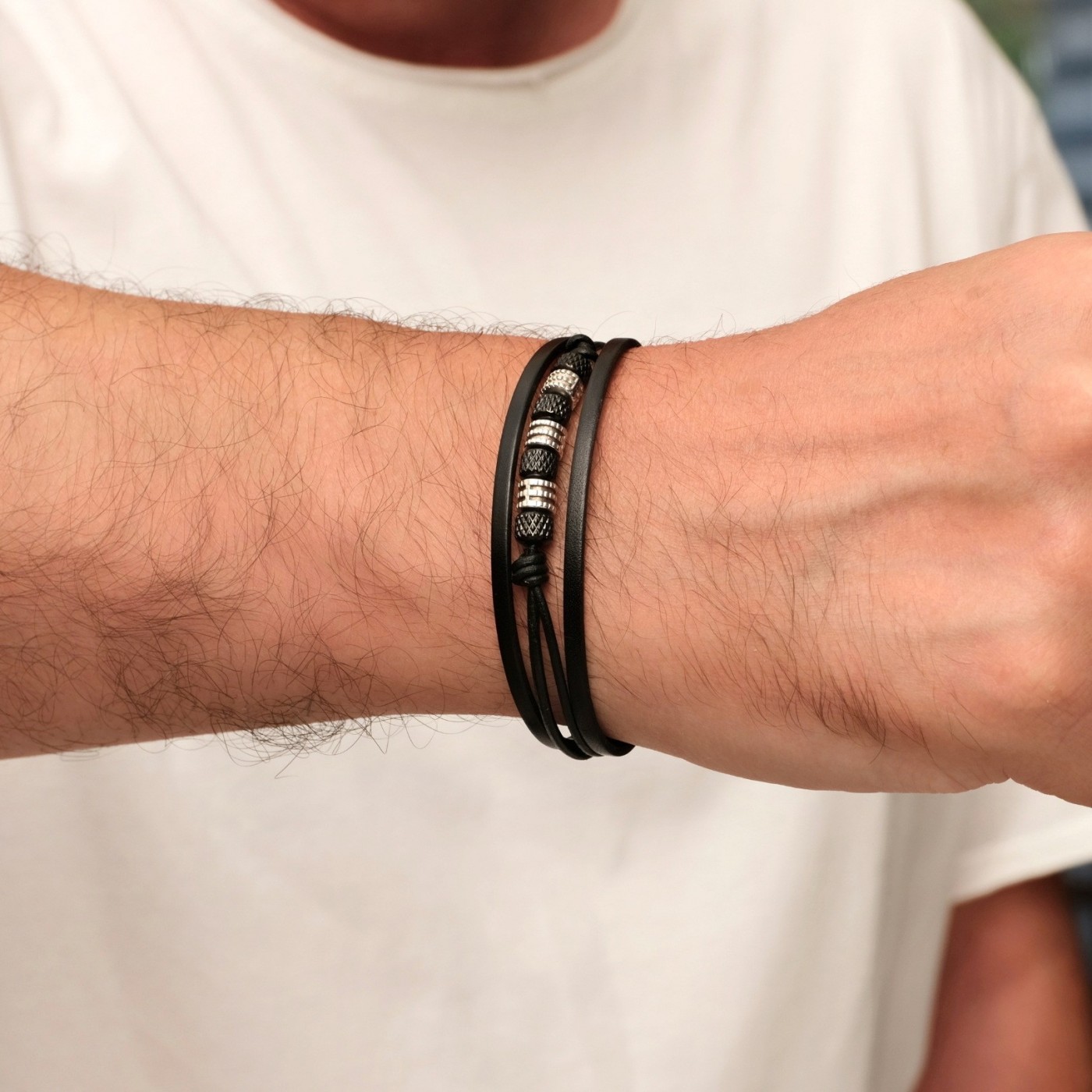 Men's Bracelet | Stainless Steel & Metal Beads