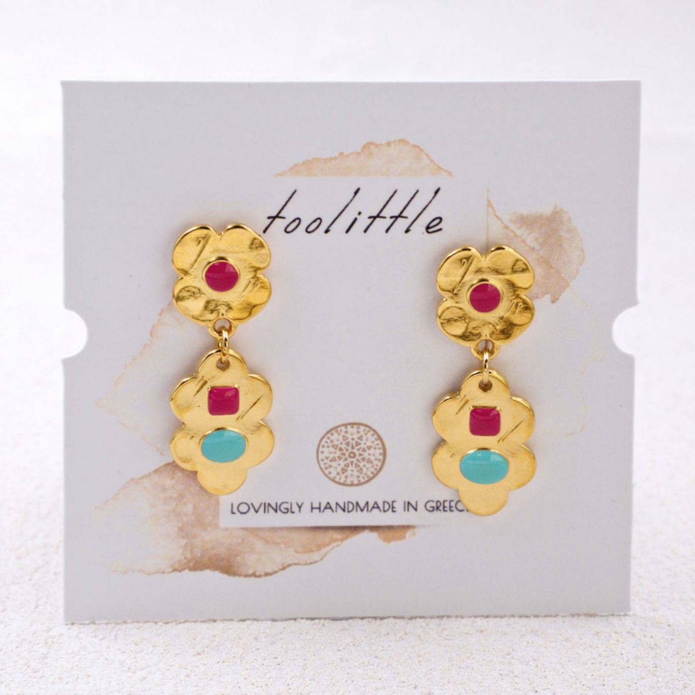 Gold-Plated Flower Earrings with Enamel — Earrings from Toolittle — additional view 3