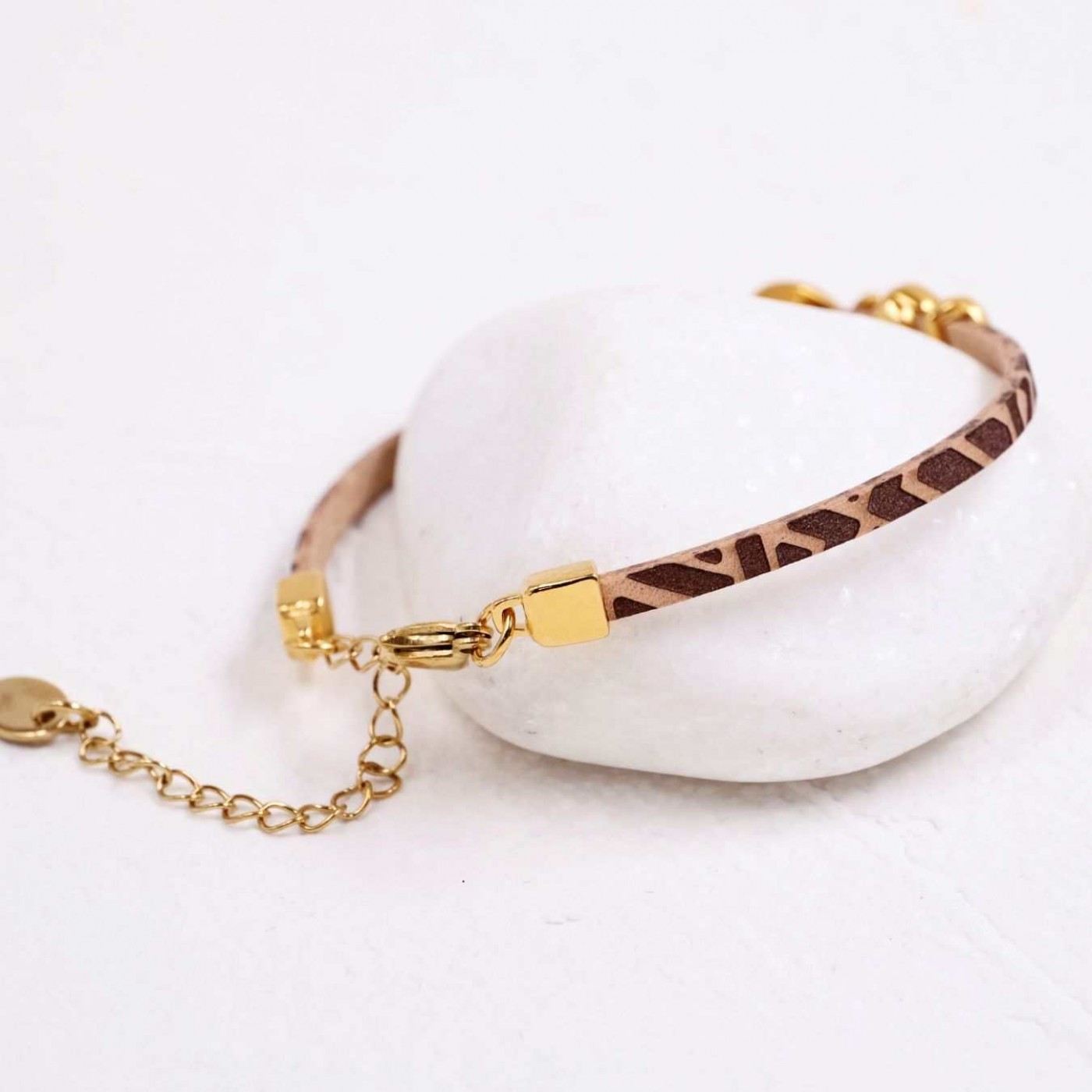 Gold-plated Fish Bracelet | Engraved Leather - Brown — Bracelets from Toolittle — additional view 2