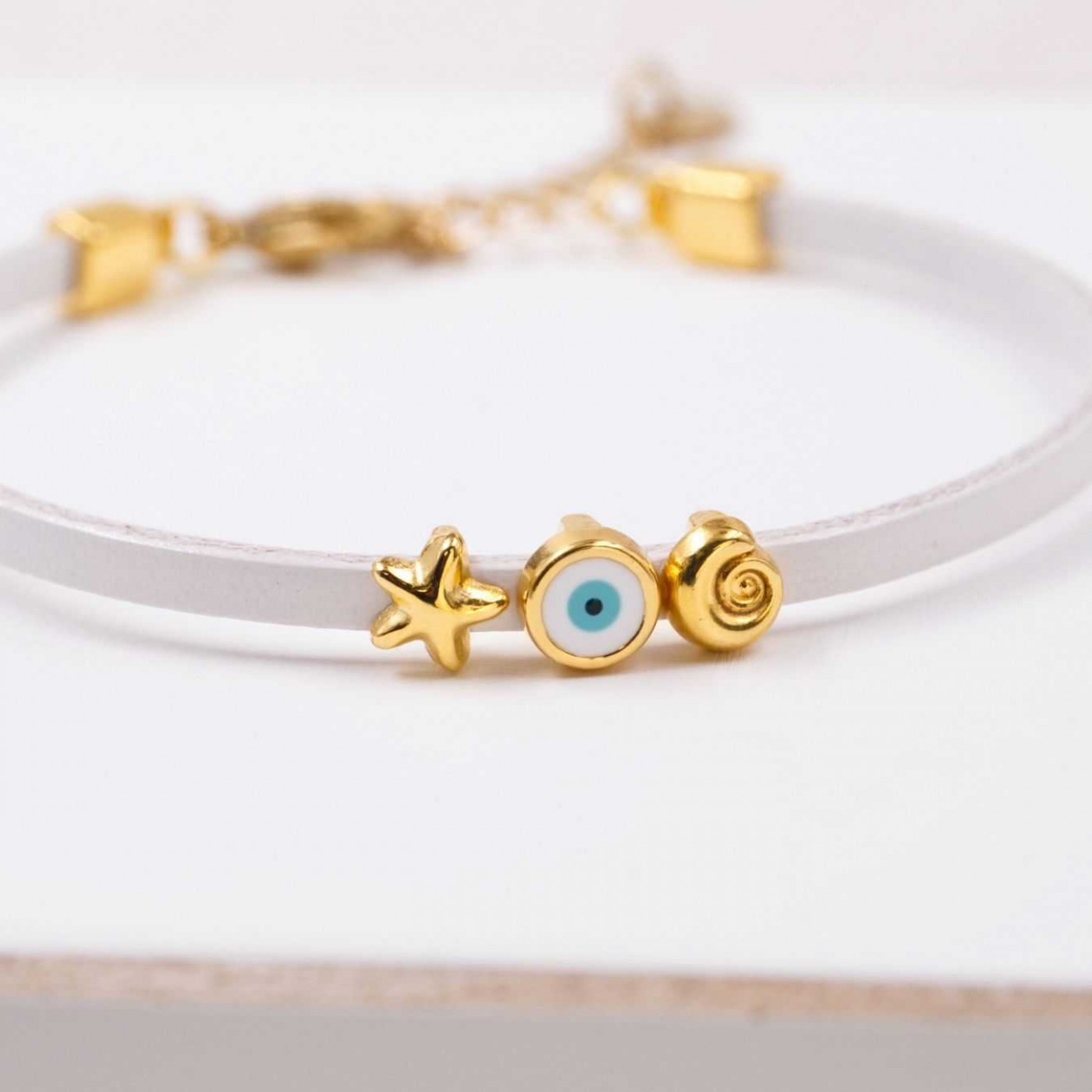 Handcrafted Leather Bracelet | Evil Eye & Marine Charms — Bracelets from Toolittle — additional view 3