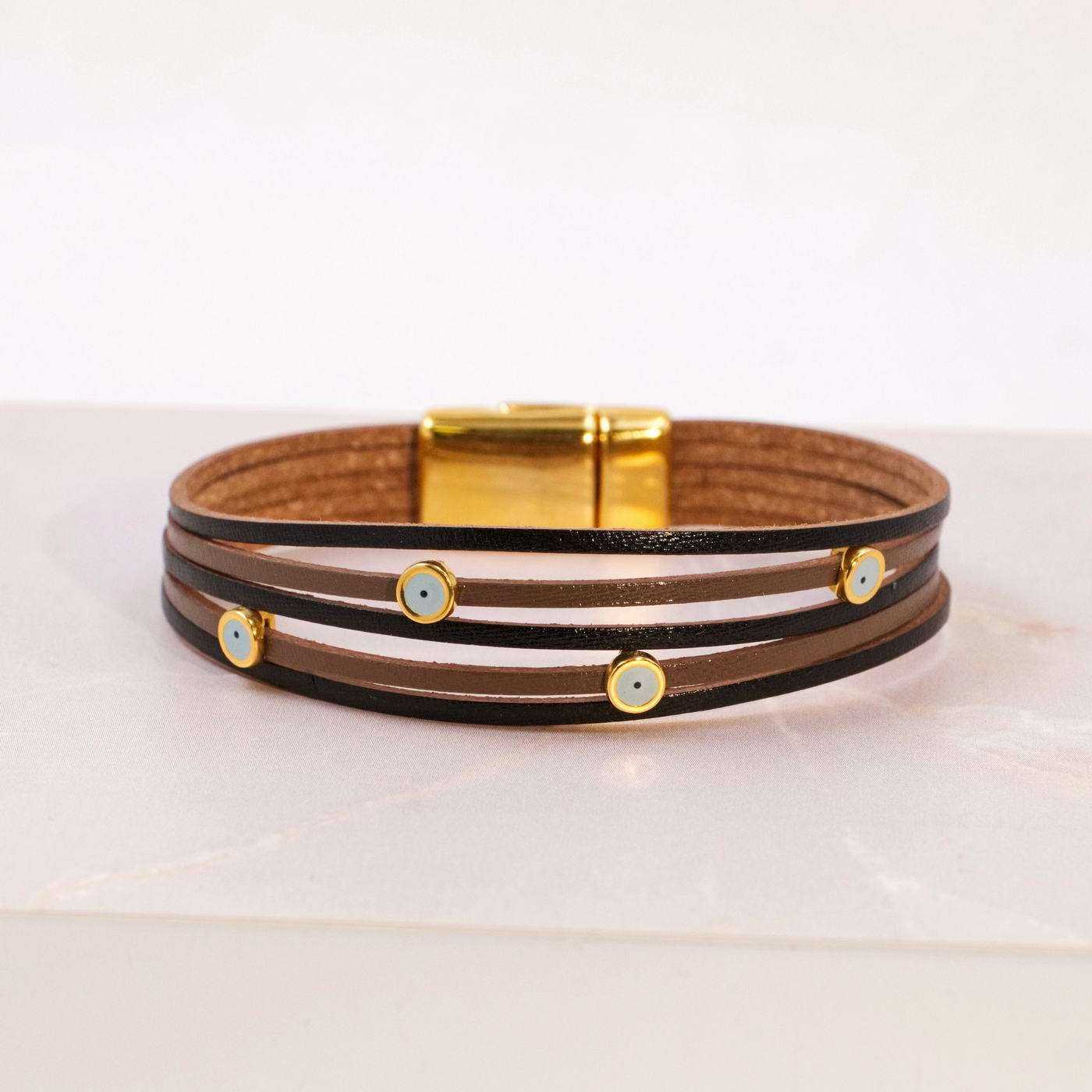 Tiny Evil Eyes Leather Bracelet — Bracelets from Toolittle — additional view 2