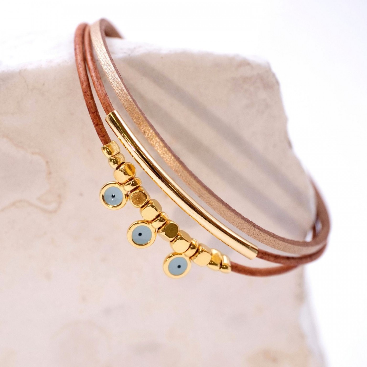 Leather Bracelet with Evil Eyes — Bracelets from Toolittle — additional view 2