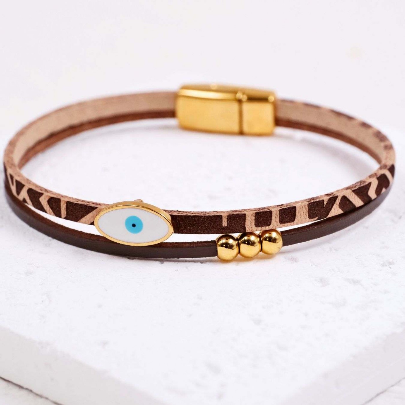 Enamel Evil Eye Bracelet | Leather - Brown — Bracelets from Toolittle — additional view 2
