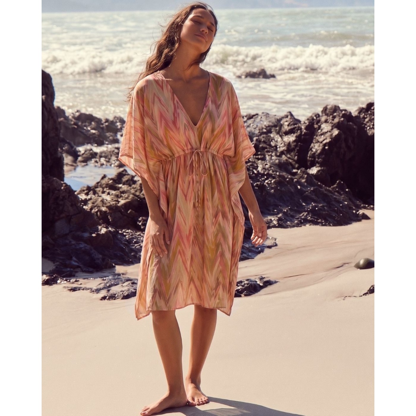 KOKKOSAMMOU Short caftan Antiparos with front tie