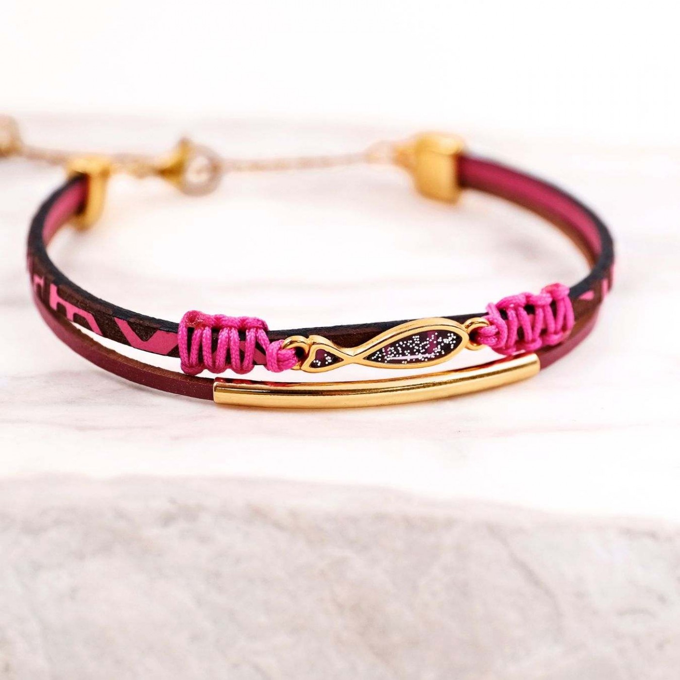 Engraved Leather Bracelet | Enamelled Glitter Fish — Bracelets from Toolittle — additional view 3