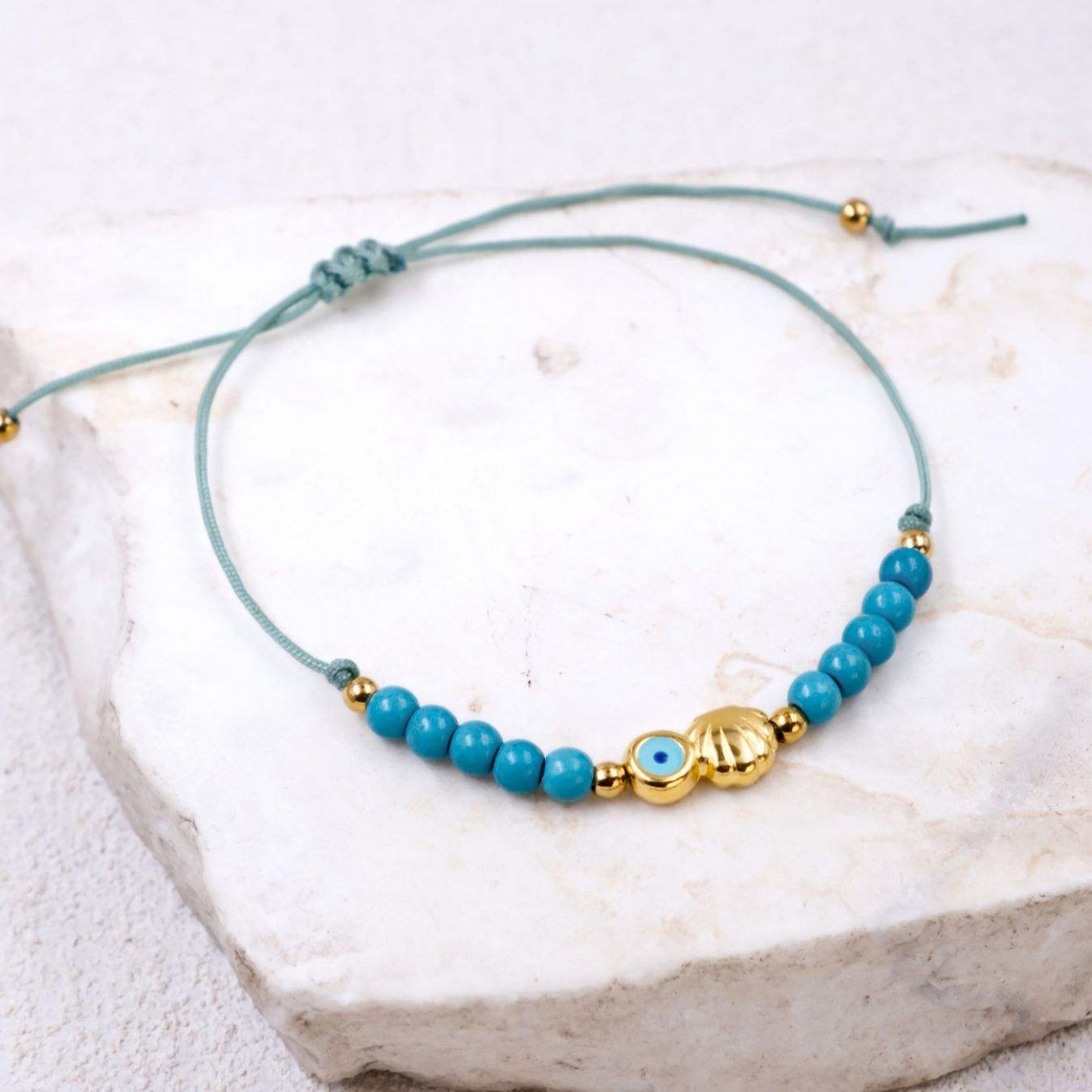 Macramé Bracelet with Evil Eye & Seashell | Color Select — Bracelets from Toolittle — additional view 2