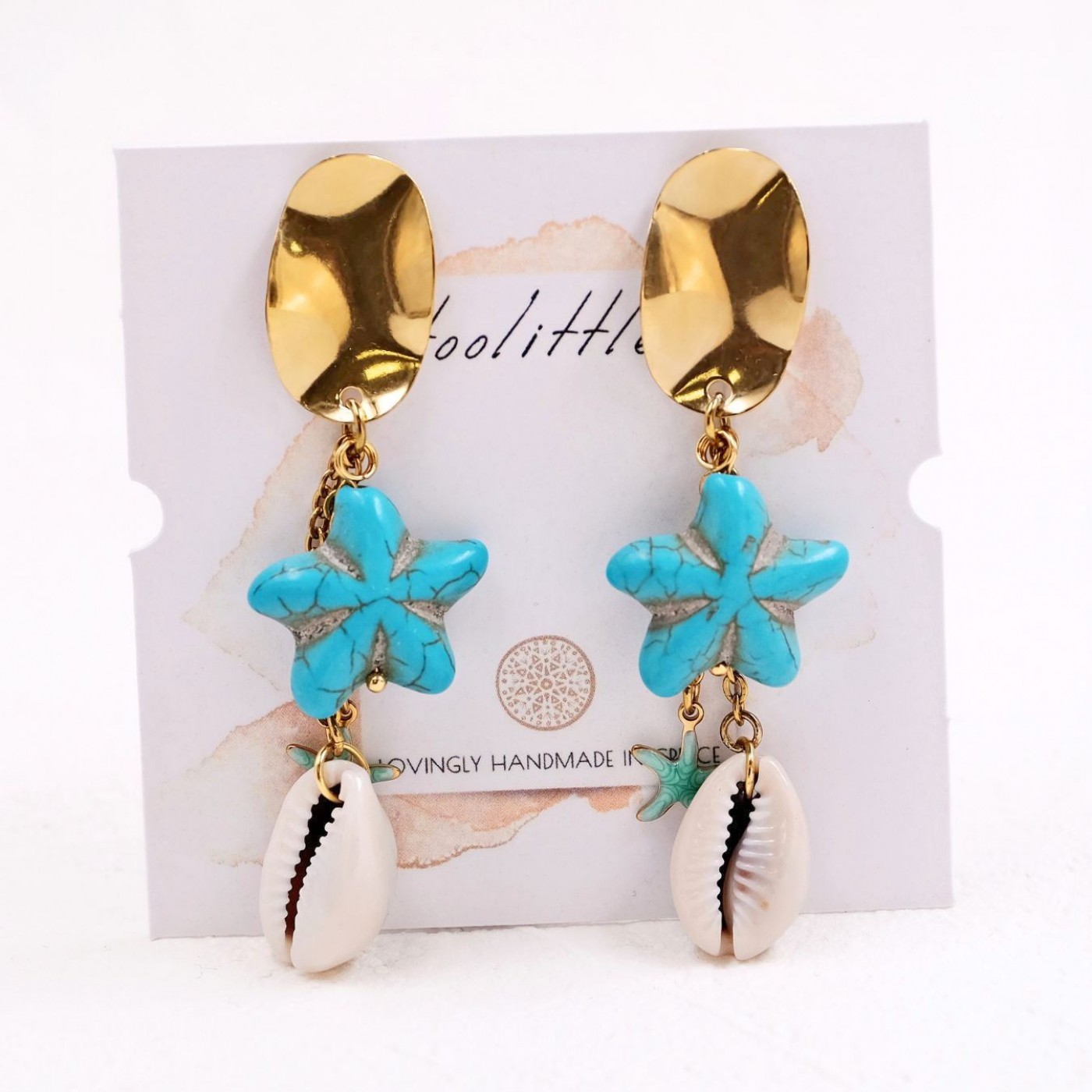 Stainless Steel Golden Earrings | Starfish & Cowrie Shells