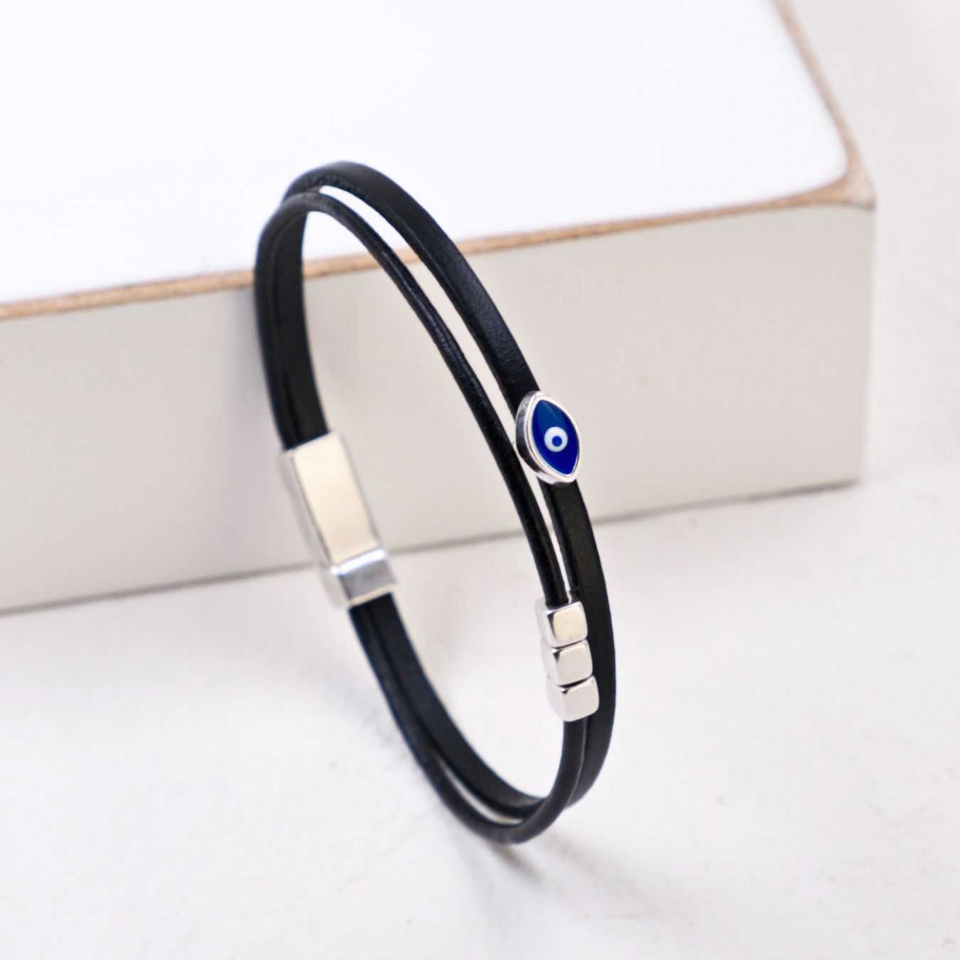 Leather Men's Bracelet |Metal Enamelled Evil Eye — Bracelets from Toolittle — additional view 2