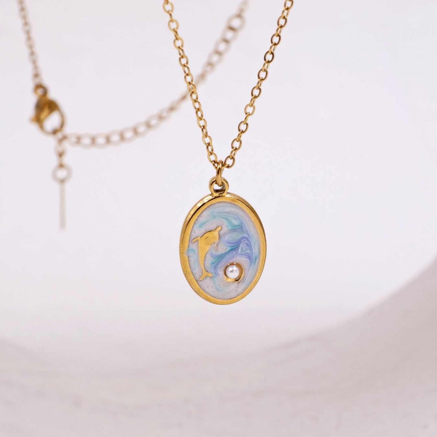 Stainless Steel Jewelry: Mother of Pearl Necklace | Dolphin — Necklaces from Toolittle — additional view 3