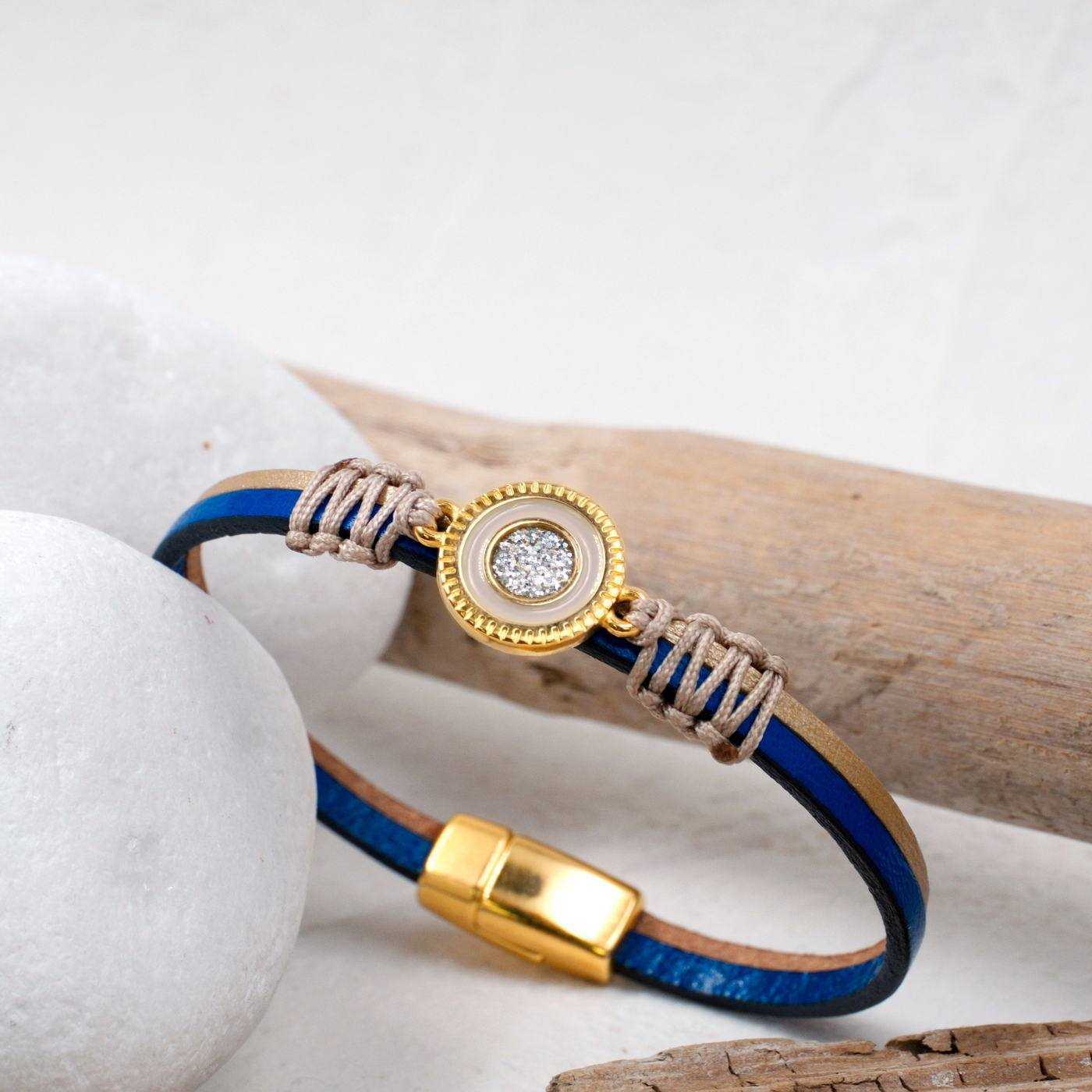Glittered Enamel Leather Bracelet