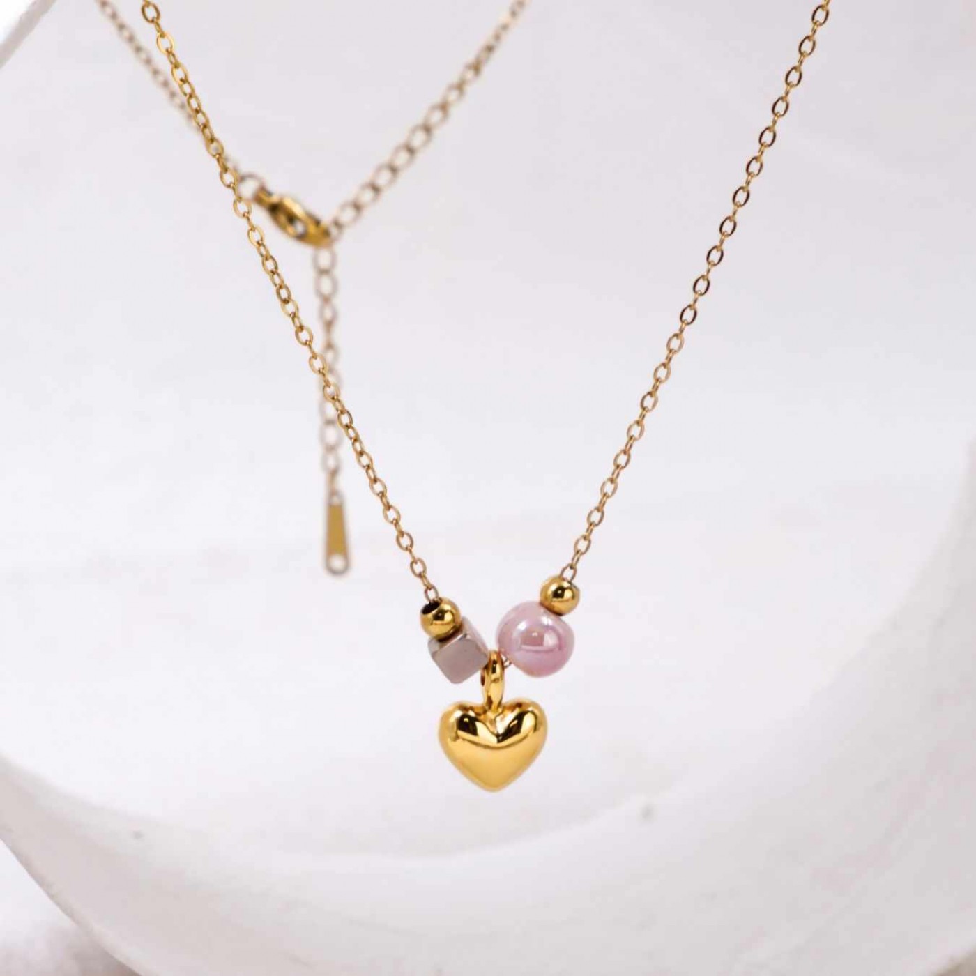 Handmade Gold-plated Necklace: Metal Heart & Ceramic Beads — Necklaces from Toolittle — additional view 3