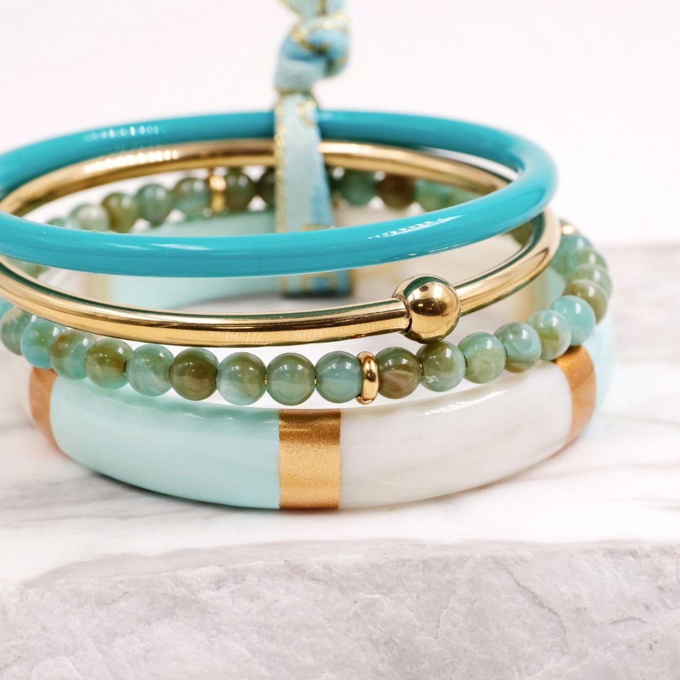 Set of Stainless Steel Bracelets - Turquoise — Bracelets from Toolittle — additional view 6