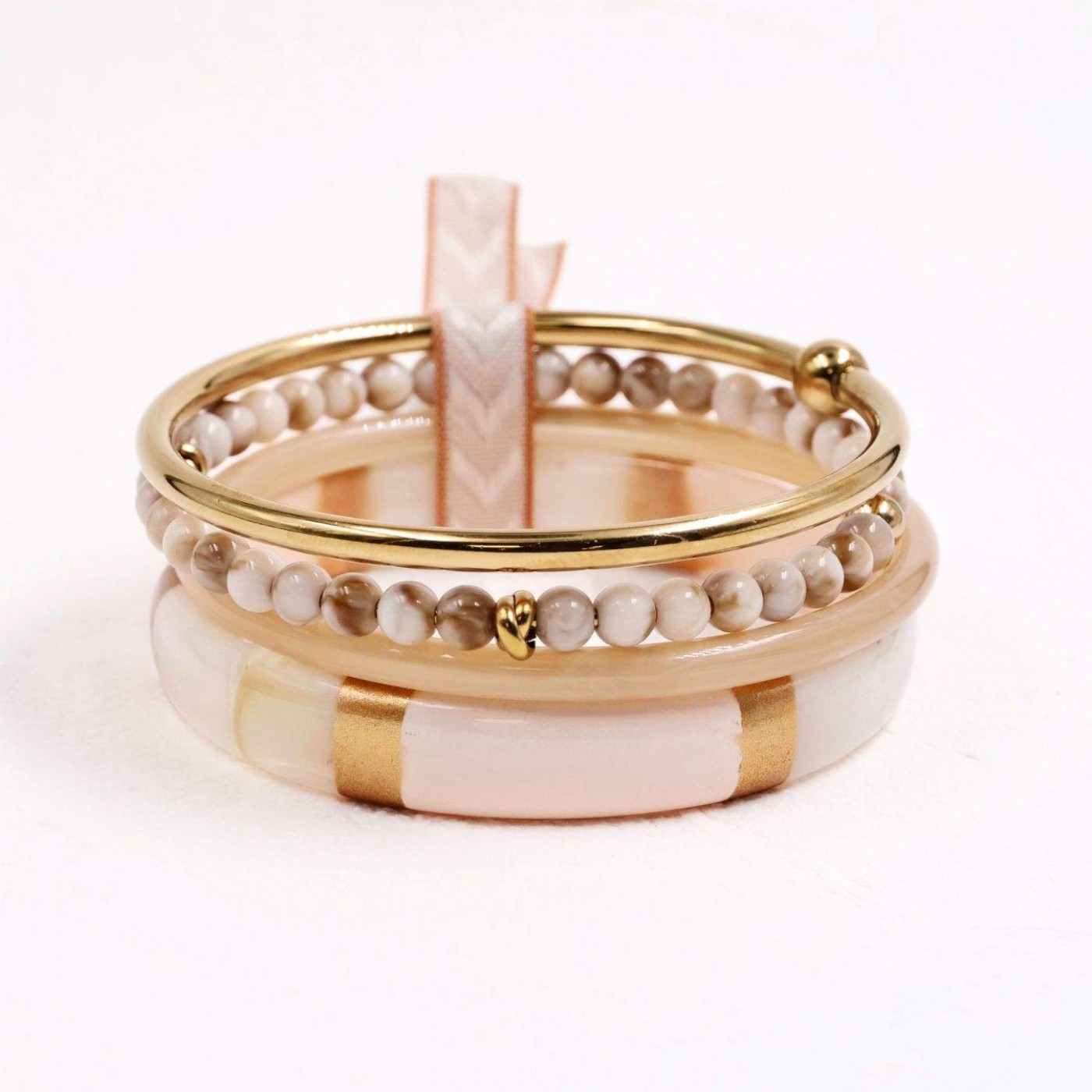 Set of Stainless Steel Bracelet - Beige — Bracelets from Toolittle — additional view 2