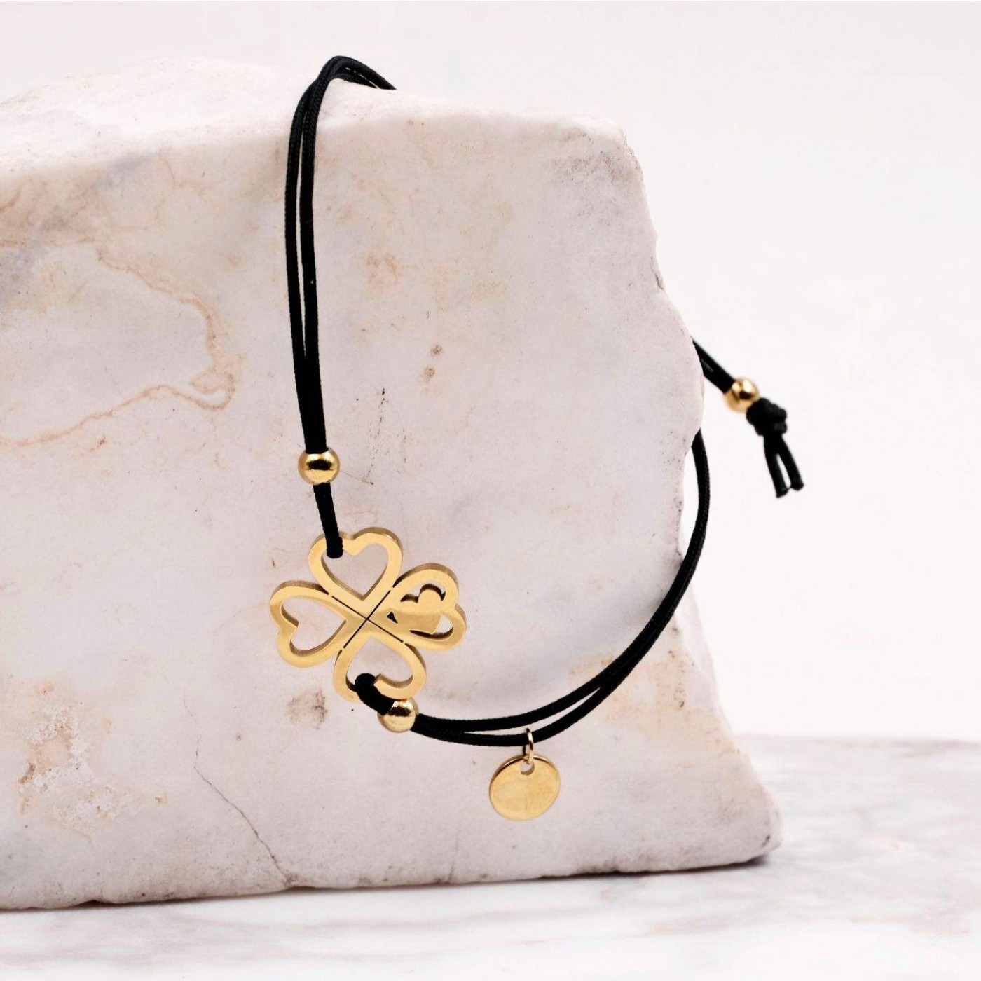 Macramé Stainless Steel Bracelet | Four Leaf Clover Black — Bracelets from Toolittle — additional view 2