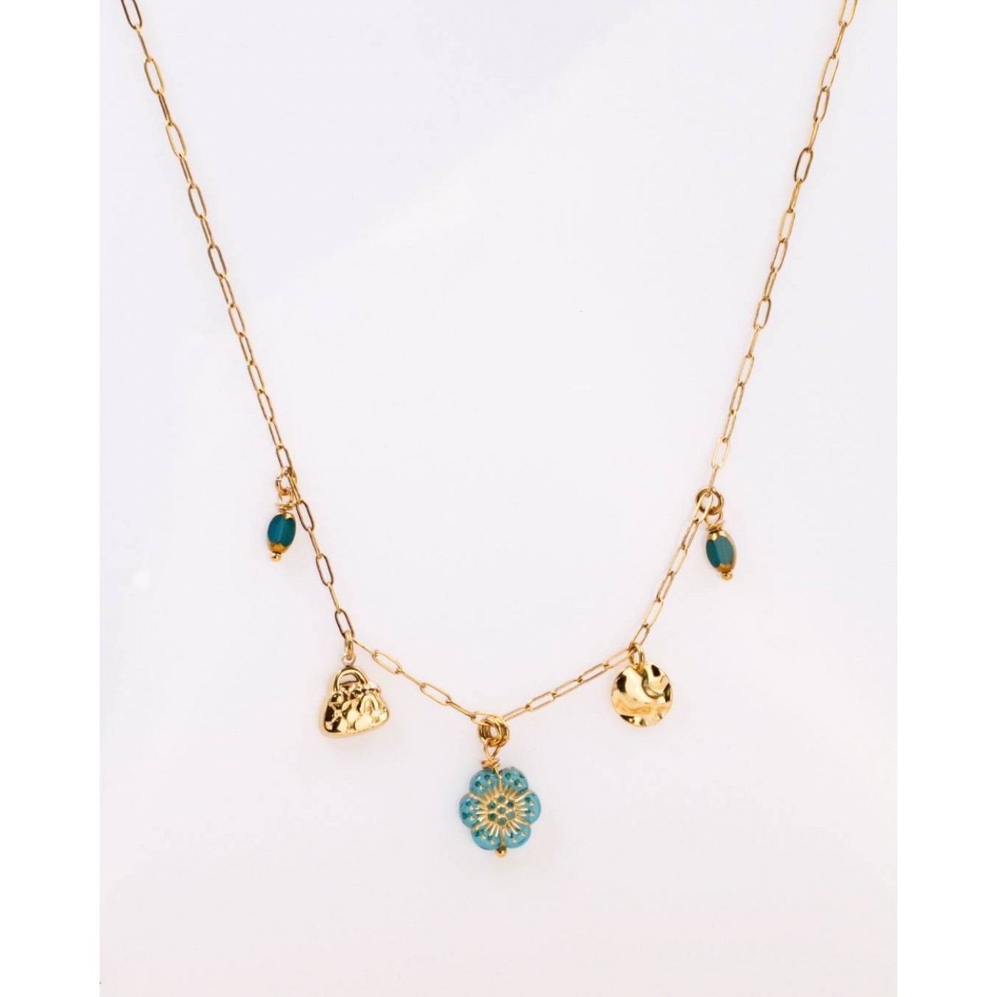 Steel Charms Necklace - Metal Flower & Enamel — Necklaces from Toolittle — additional view 3