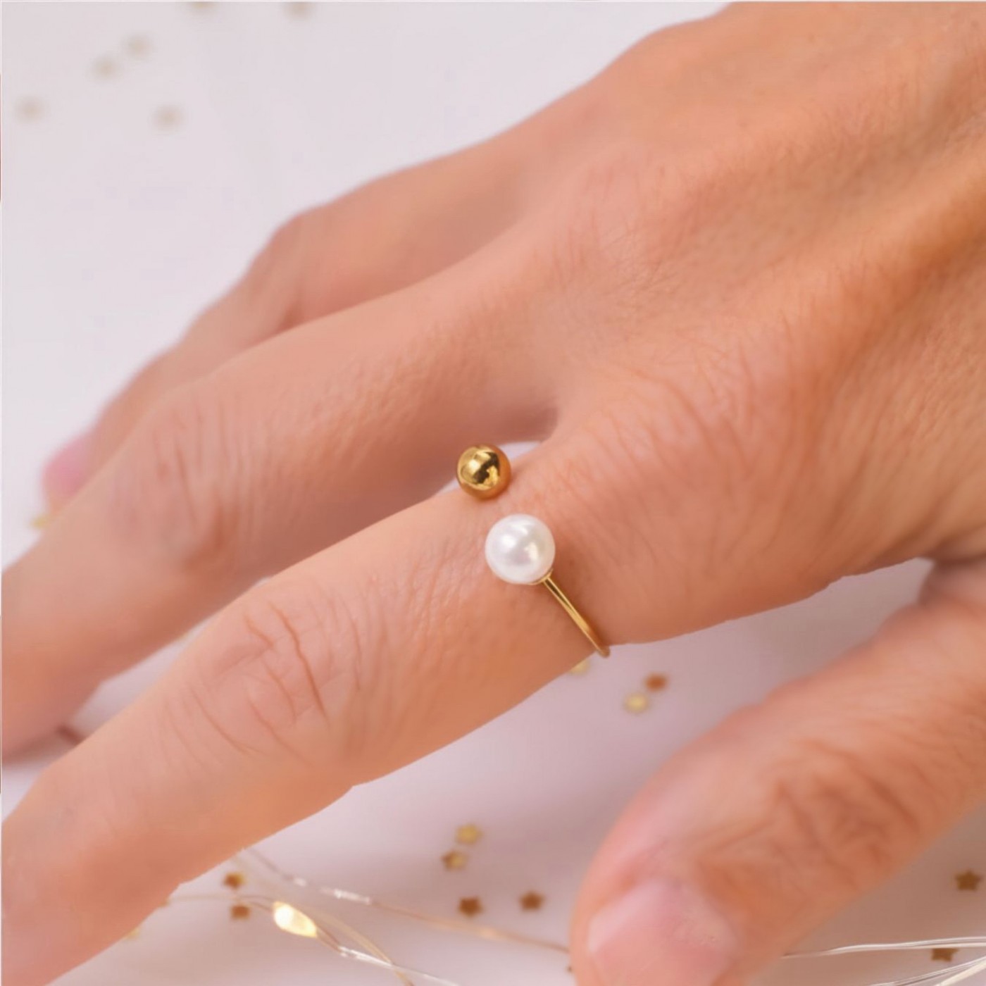 Gold-Plated Stainless Steel & Pearl Ring — Rings from Toolittle — additional view 2