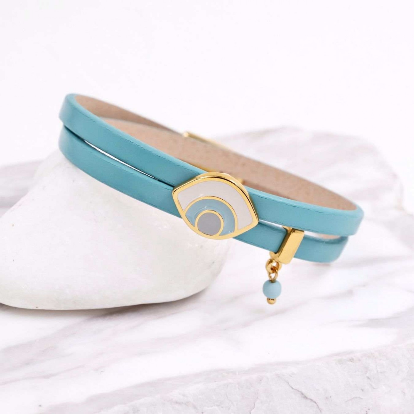 Double-wrapped Leather Bracelet - Enamelled Evil Eye — Bracelets from Toolittle — additional view 2