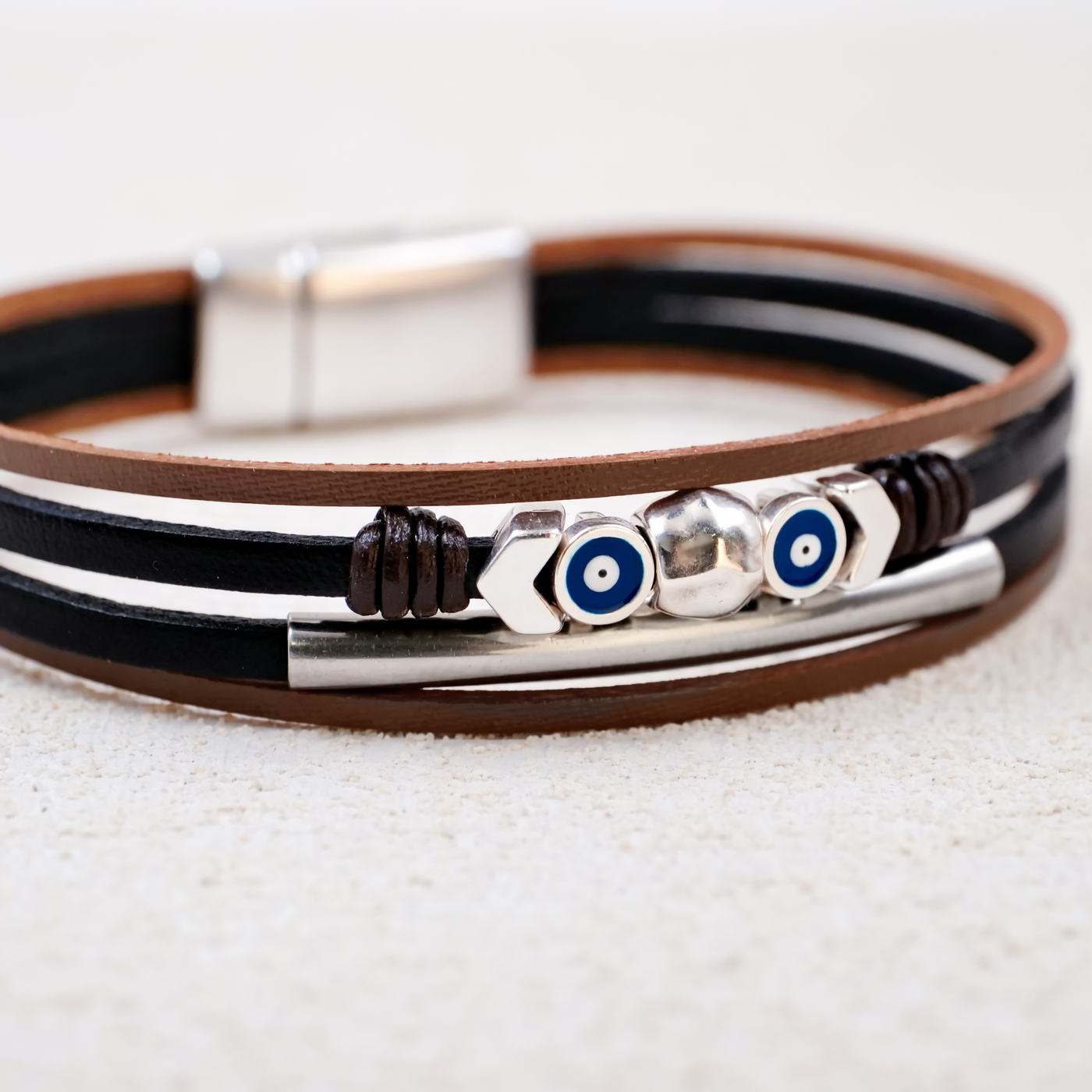 Evil Eyes Leather Men's Bracelet — Bracelets from Toolittle — additional view 3