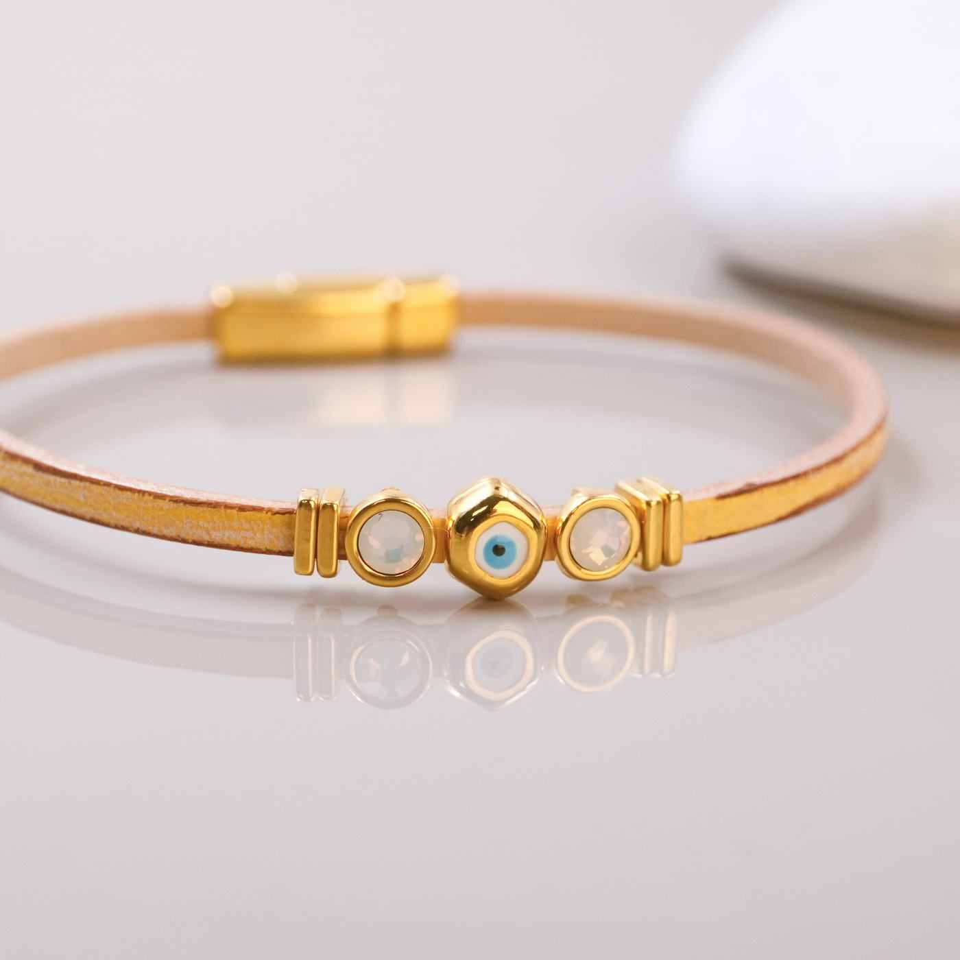 Evil Eye & Crystals Leather Bracelet — Bracelets from Toolittle — additional view 3