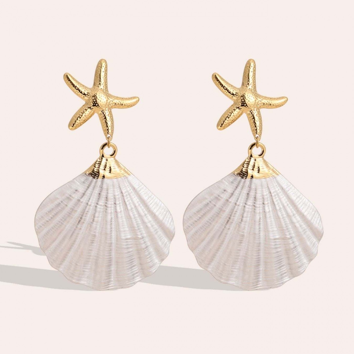 Stainless Steel Earrings – Starfish & Natural Sea Shell — Earrings from Toolittle — additional view 3