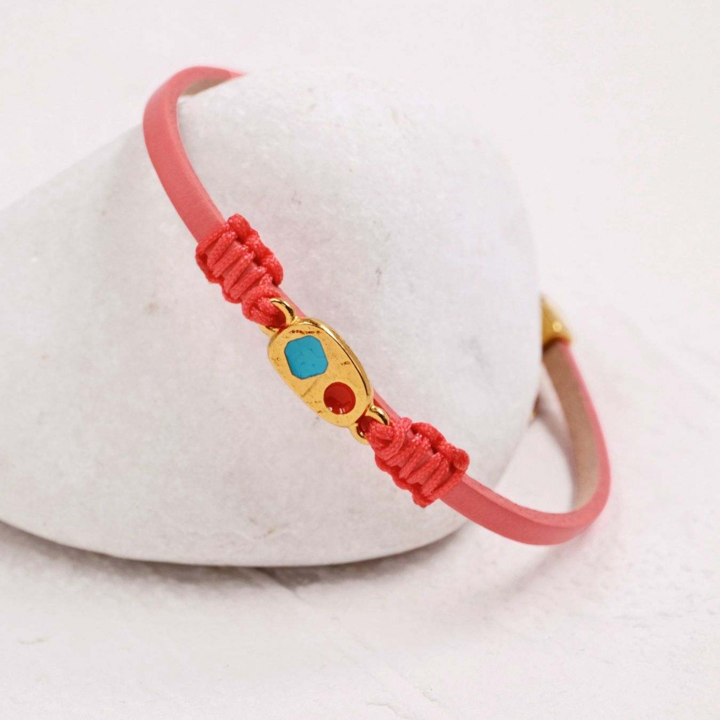 Leather Bracelet | Colored Enamel - Coral — Bracelets from Toolittle — additional view 2