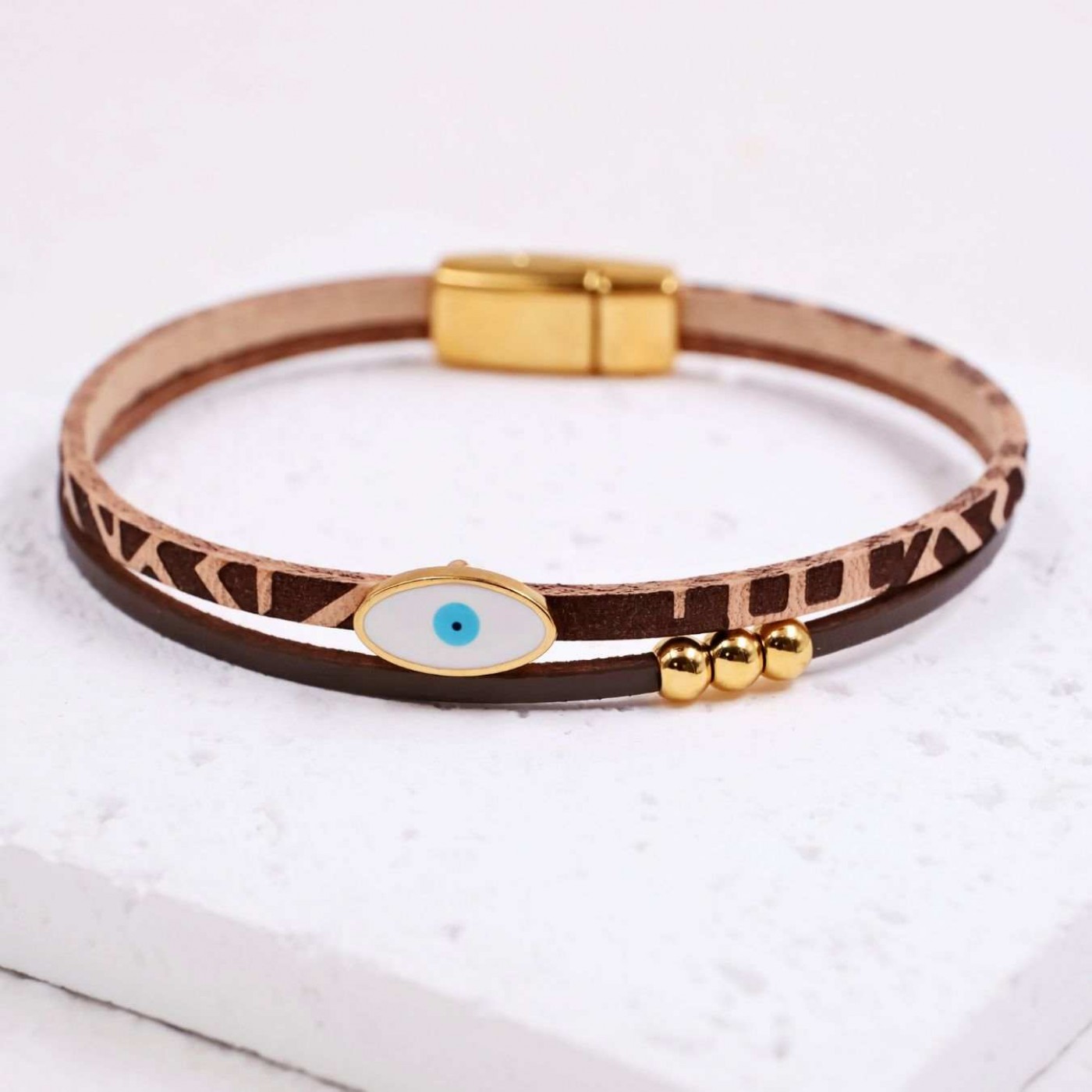 Enamel Evil Eye Bracelet | Leather - Brown — Bracelets from Toolittle — additional view 4