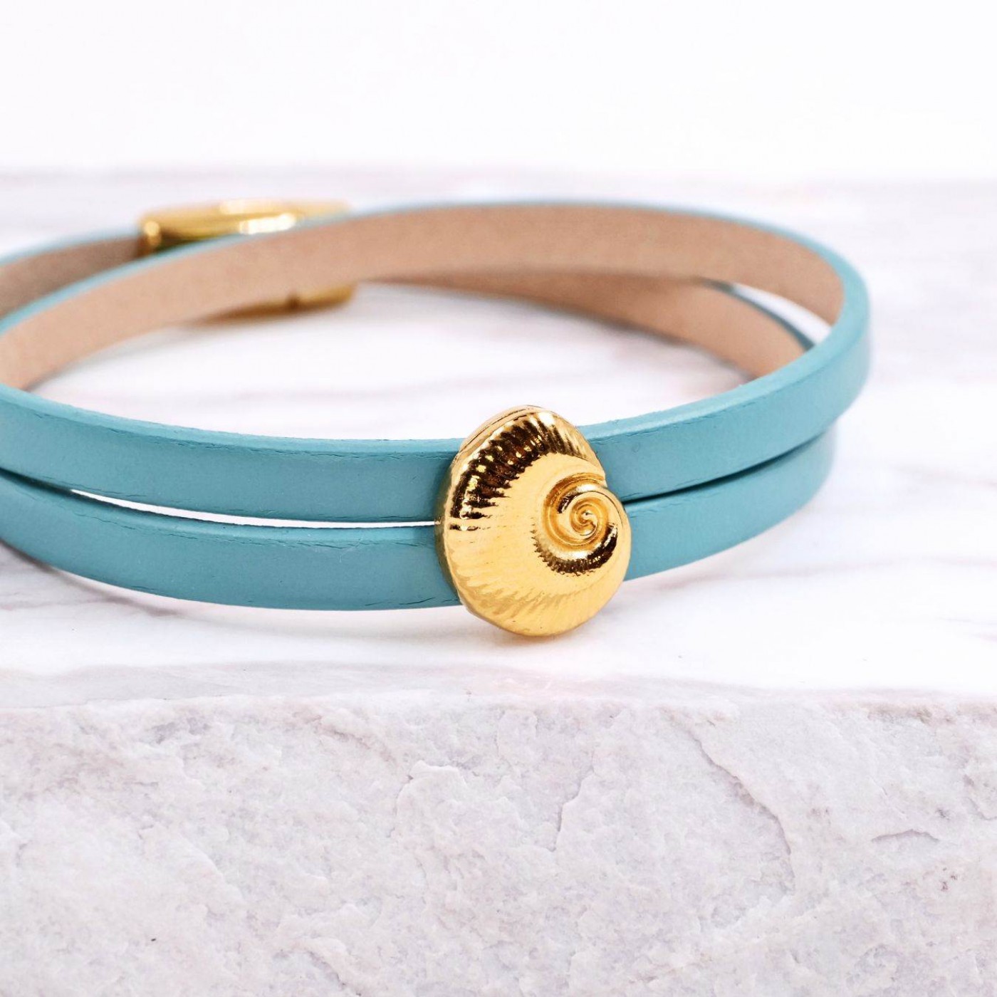 Double-wrapped Leather Bracelet | Golden Sea Shell — Bracelets from Toolittle — additional view 3