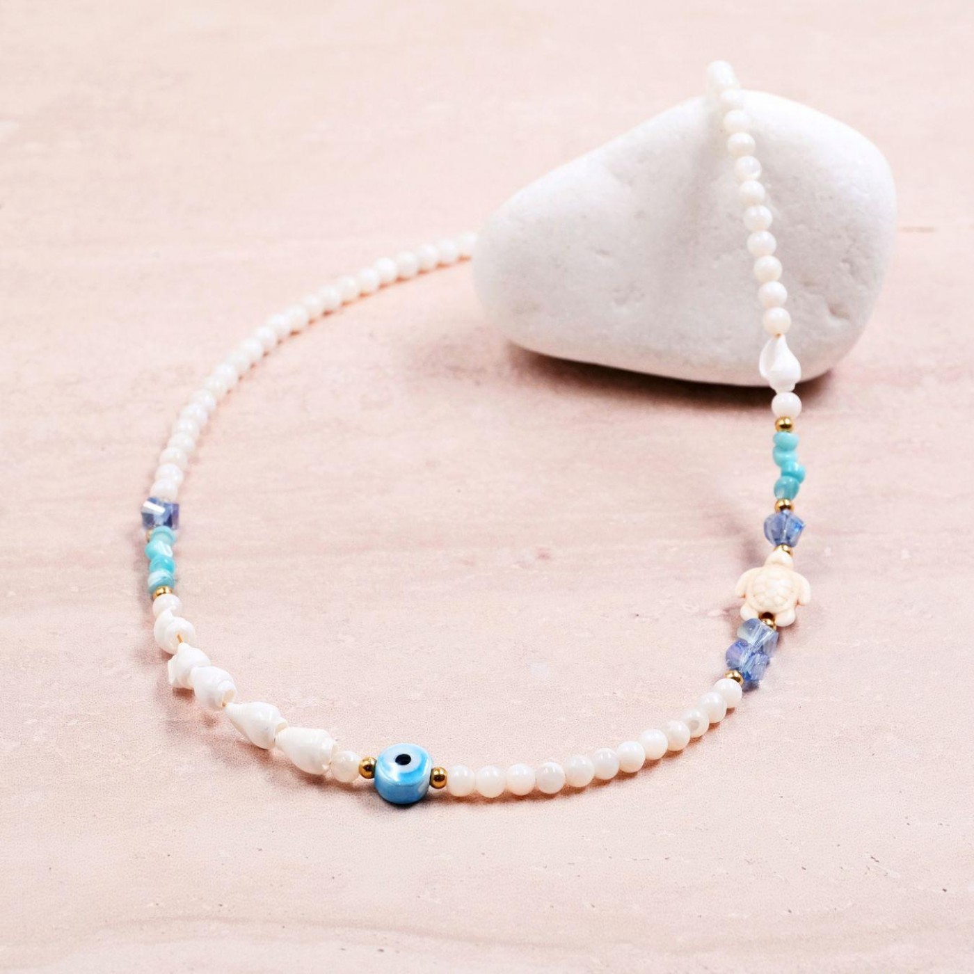 Summer Necklace | Stones & Ceramic Evil Eye - Color Option — Necklaces from Toolittle — additional view 11