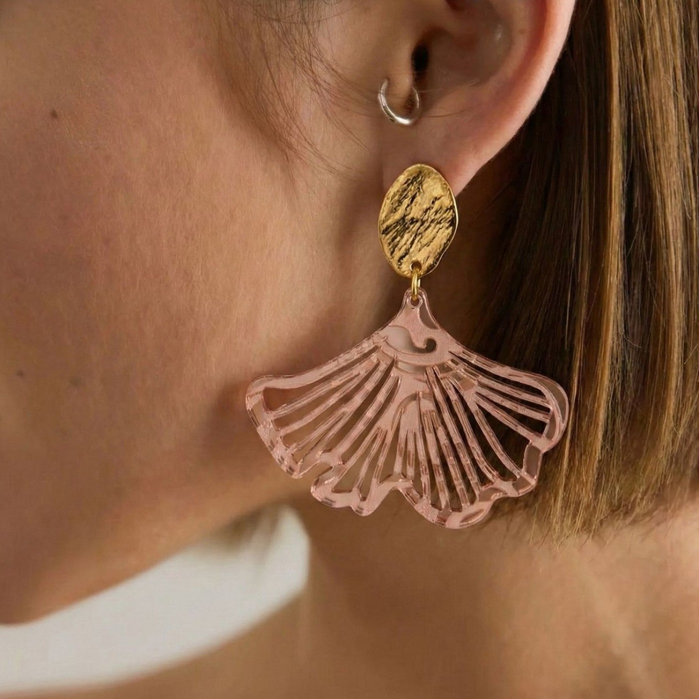 Golden Earrings | Plexiglass Ginkgo Biloba Leaf