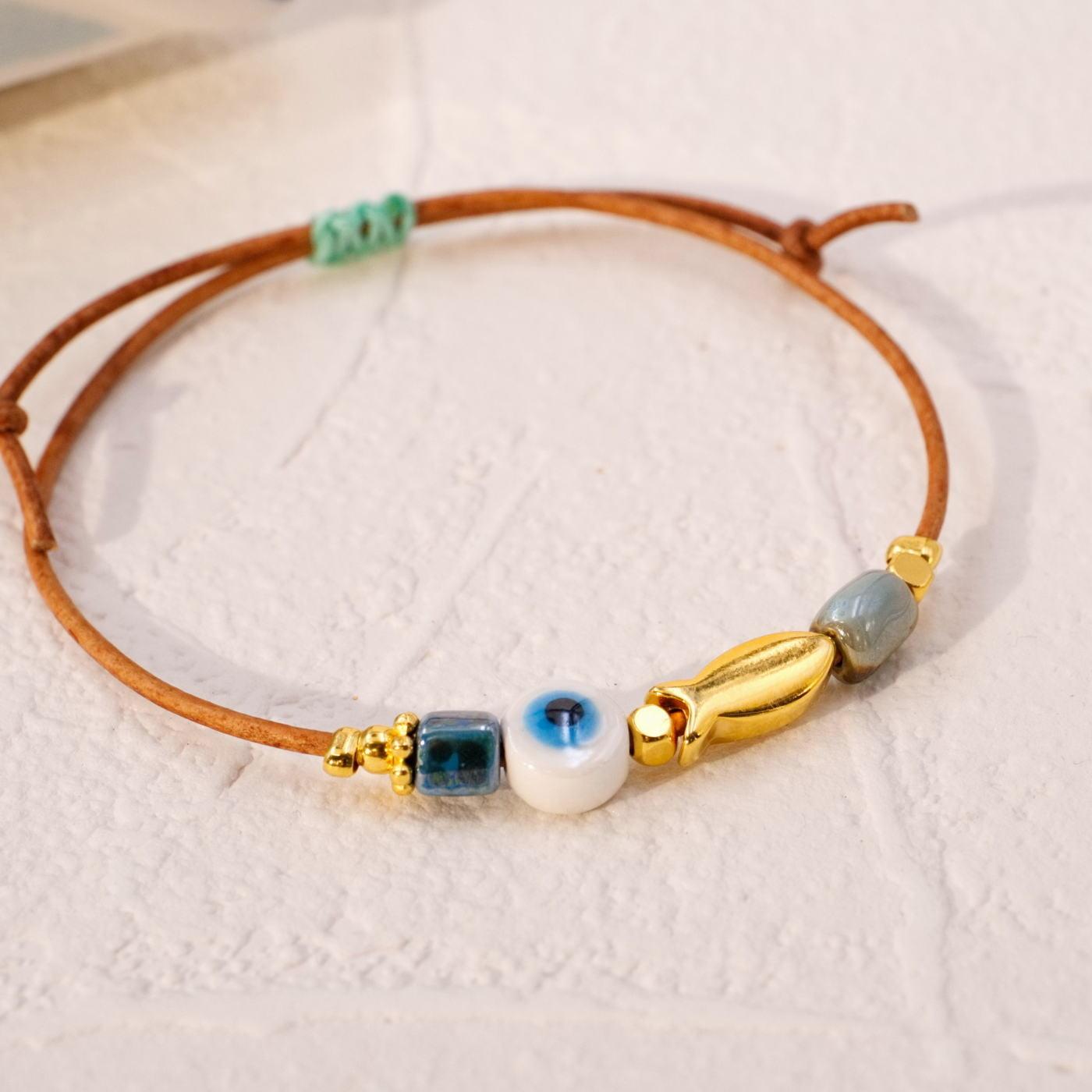 Makrame Bracelet with Ceramic Evil Eye — Bracelets from Toolittle — additional view 2