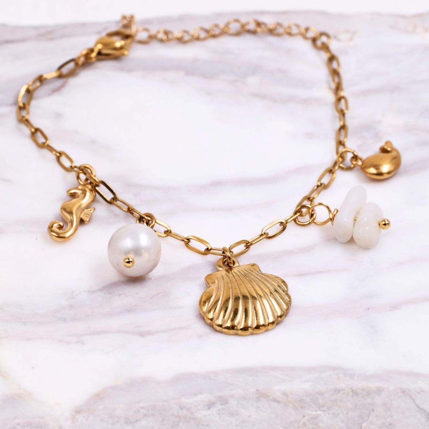 Stainless Steel Jewelry: Sea Clam & Fresh Water Pearl Bracelet — Bracelets from Toolittle — additional view 3