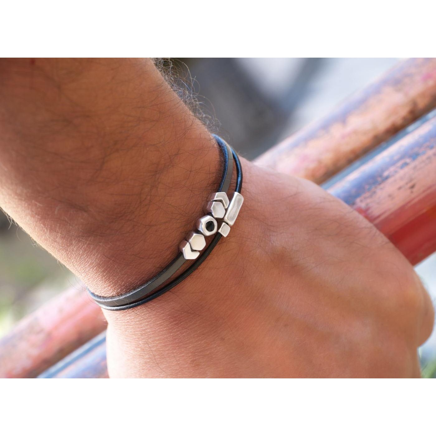 Grey Leather Men's Bracelet — Bracelets from Toolittle — additional view 2