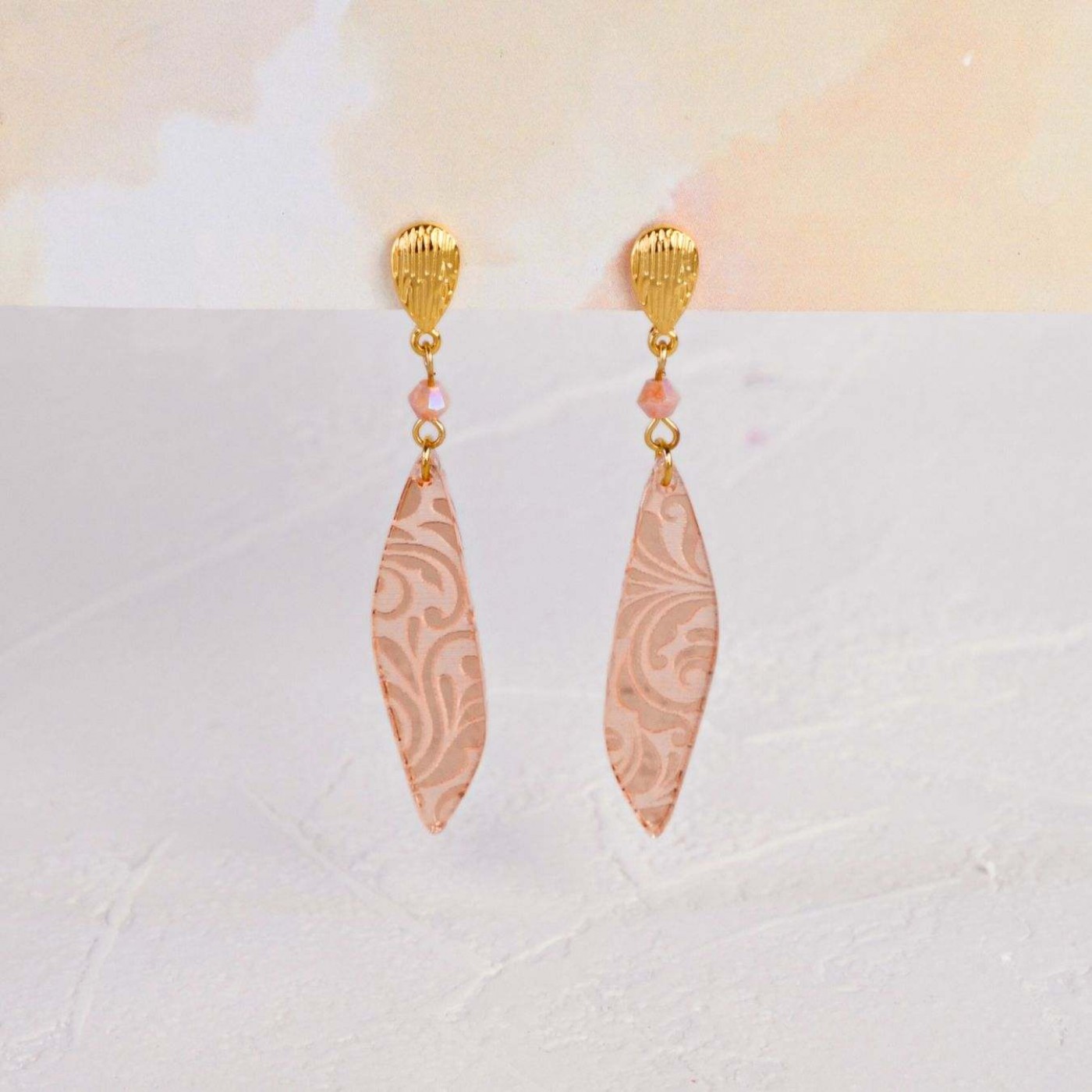 Golden Earrings | Plexiglass with Pattern - Salmon — Earrings from Toolittle — additional view 5