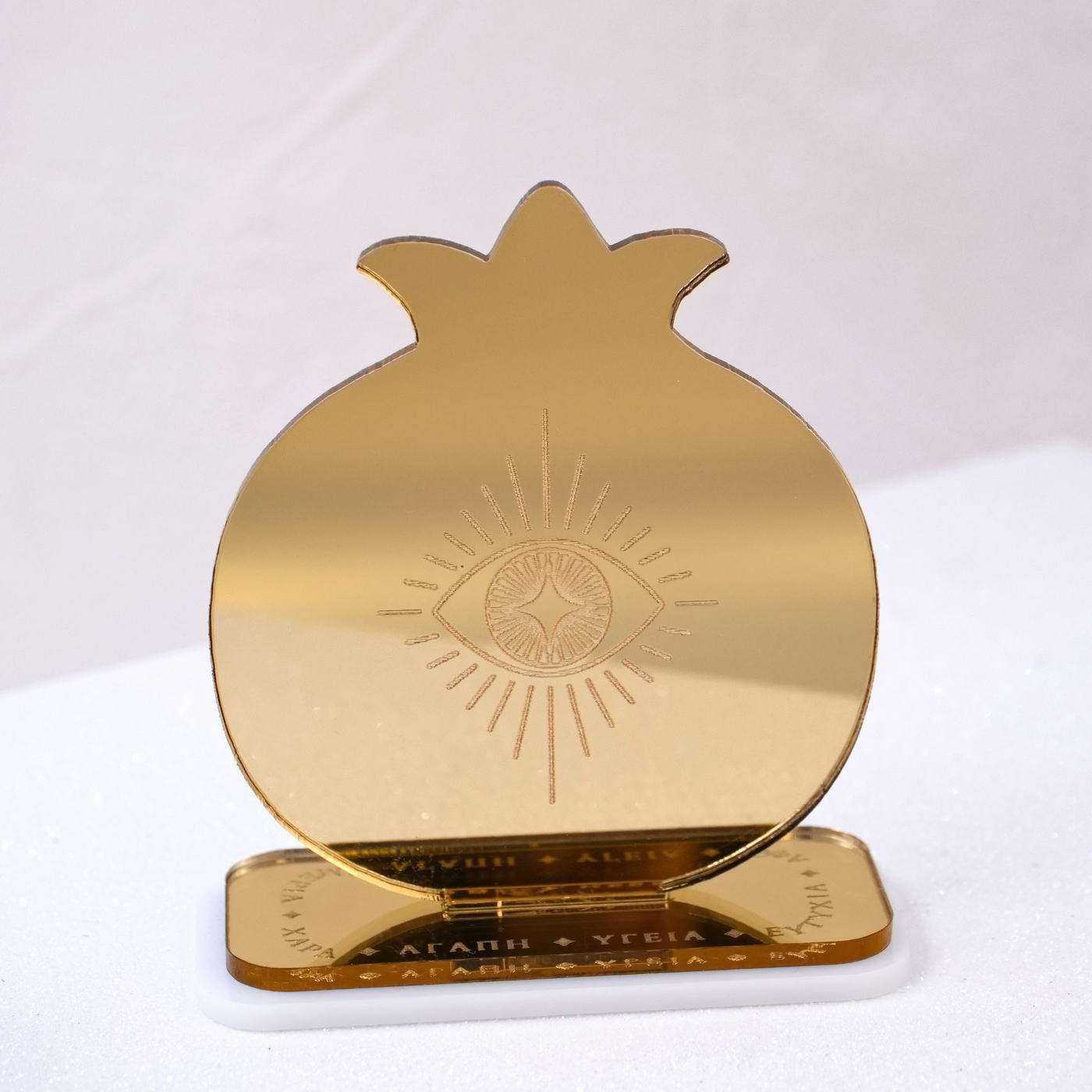 Gold Mirror Plexiglass Tabletop Charm 2026 'Mystique' - Pomegranate & Evil Eye — Pendants & charms from Toolittle — additional view 4