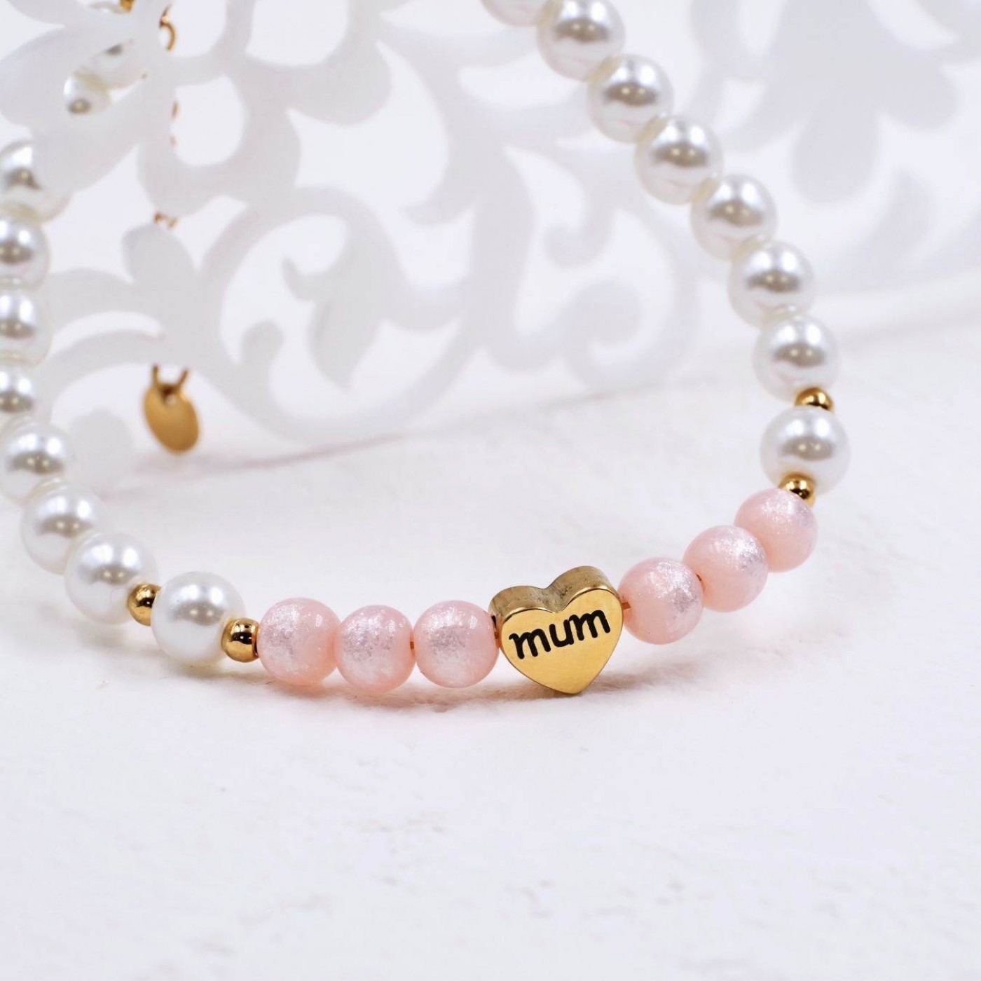 Mum Heart Bracelet | Stainless Steel & Pearls — Bracelets from Toolittle — additional view 2
