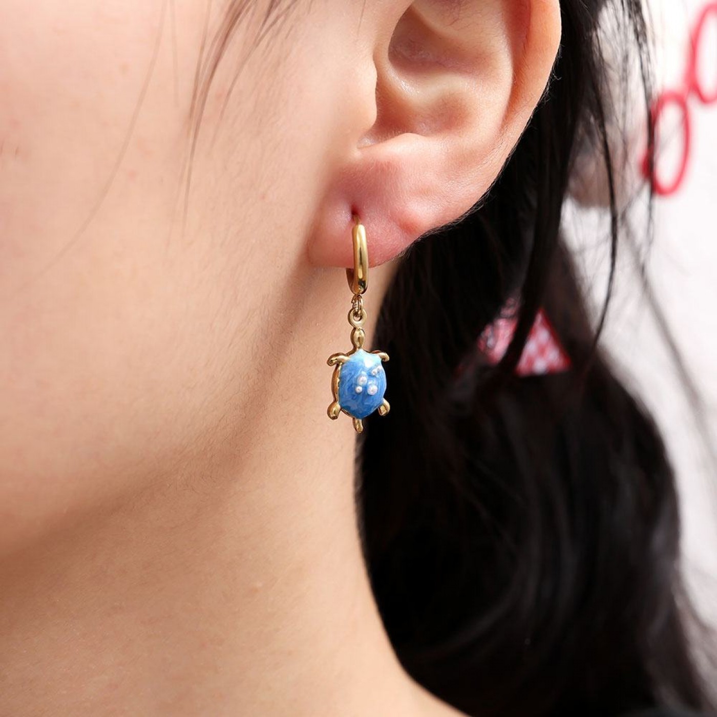 Stainless Steel | Turtle Hoop Earrings with Enamel — Earrings from Toolittle — additional view 3