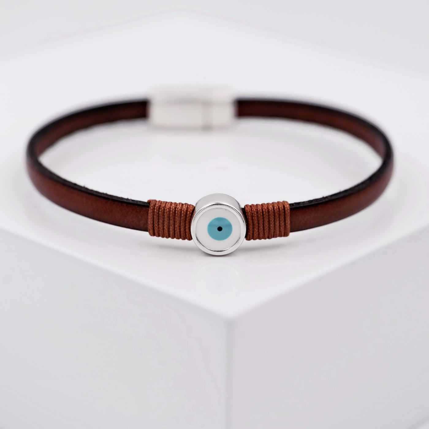 Men's leather bracelet with evil eye — Bracelets from Toolittle — additional view 3