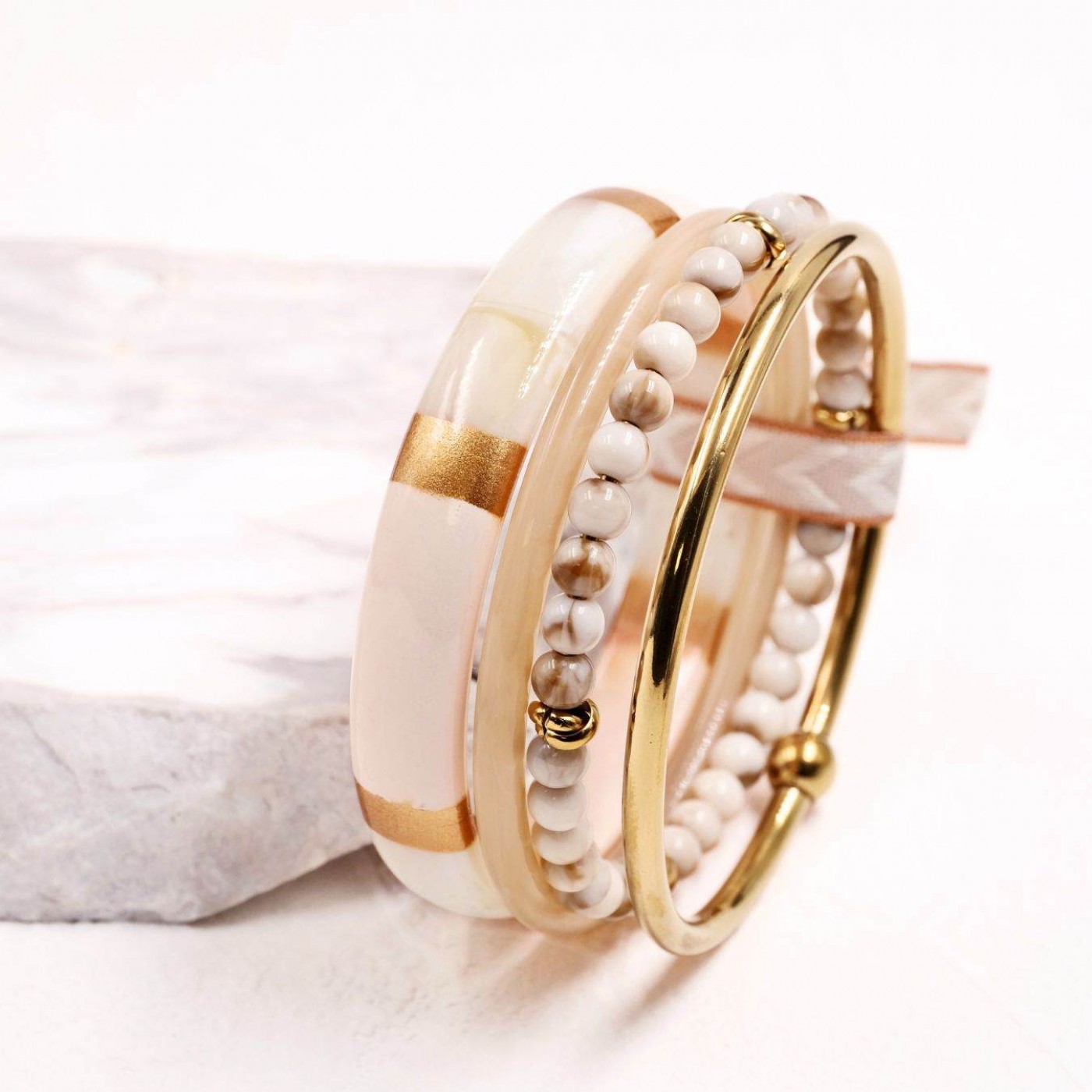 Set of Stainless Steel Bracelet - Beige — Bracelets from Toolittle — additional view 6