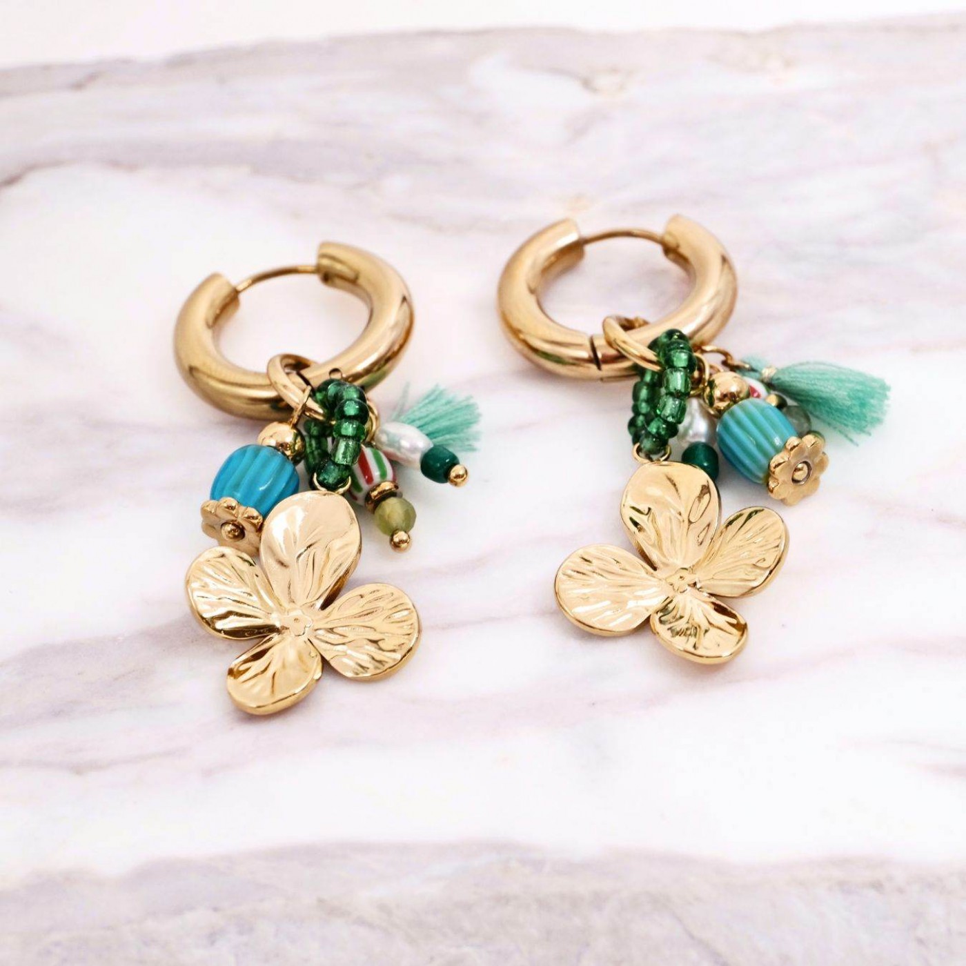 Stainless Steel Jewelry: Flower Hoop Earrings — Earrings from Toolittle — additional view 2