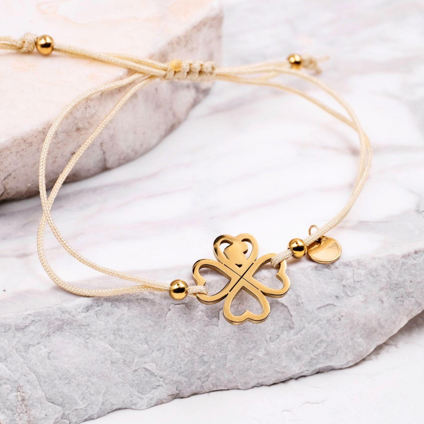 Macramé Stainless Steel Bracelet | Four Leaf Clover Beige — Bracelets from Toolittle — additional view 2