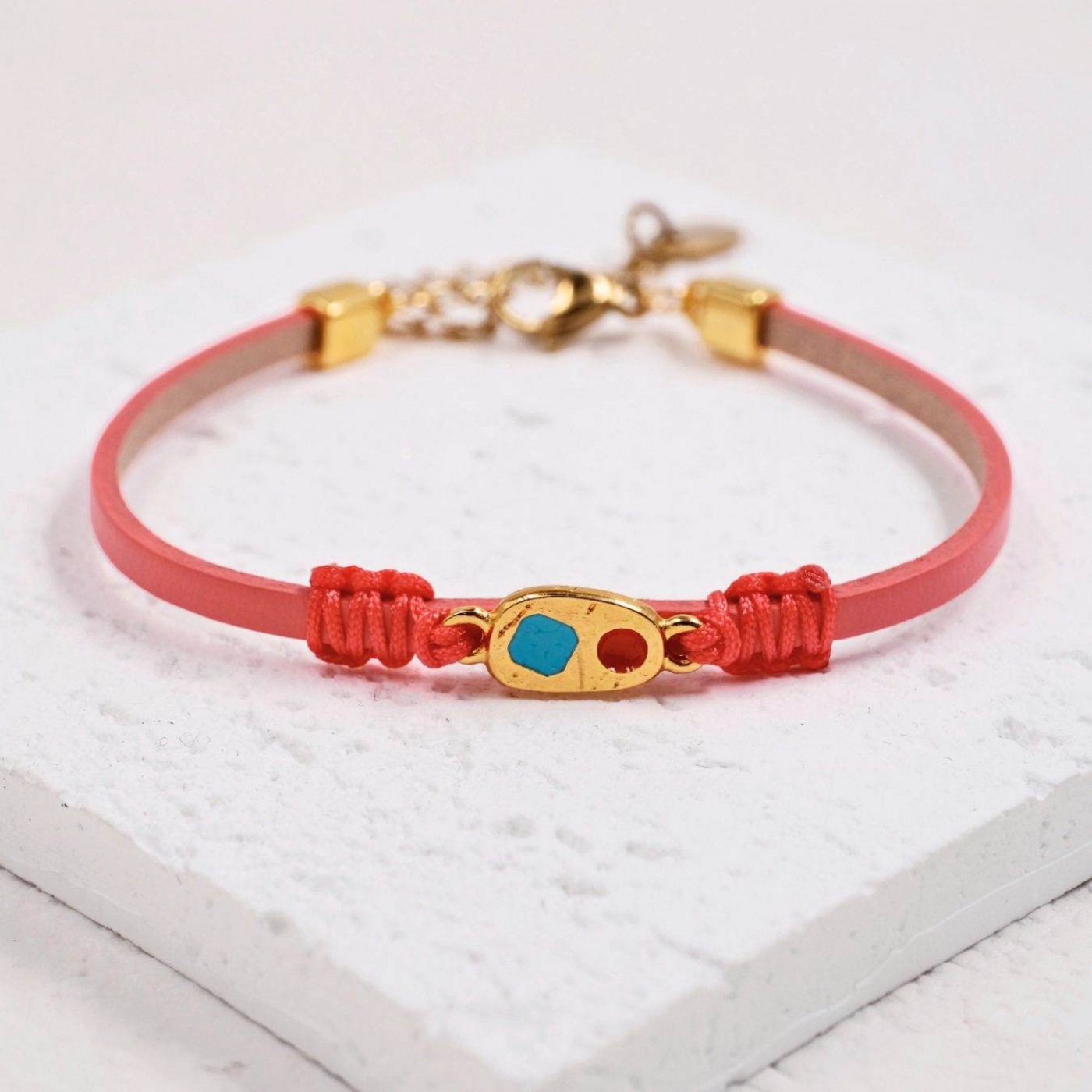 Leather Bracelet | Colored Enamel - Coral — Bracelets from Toolittle — additional view 4