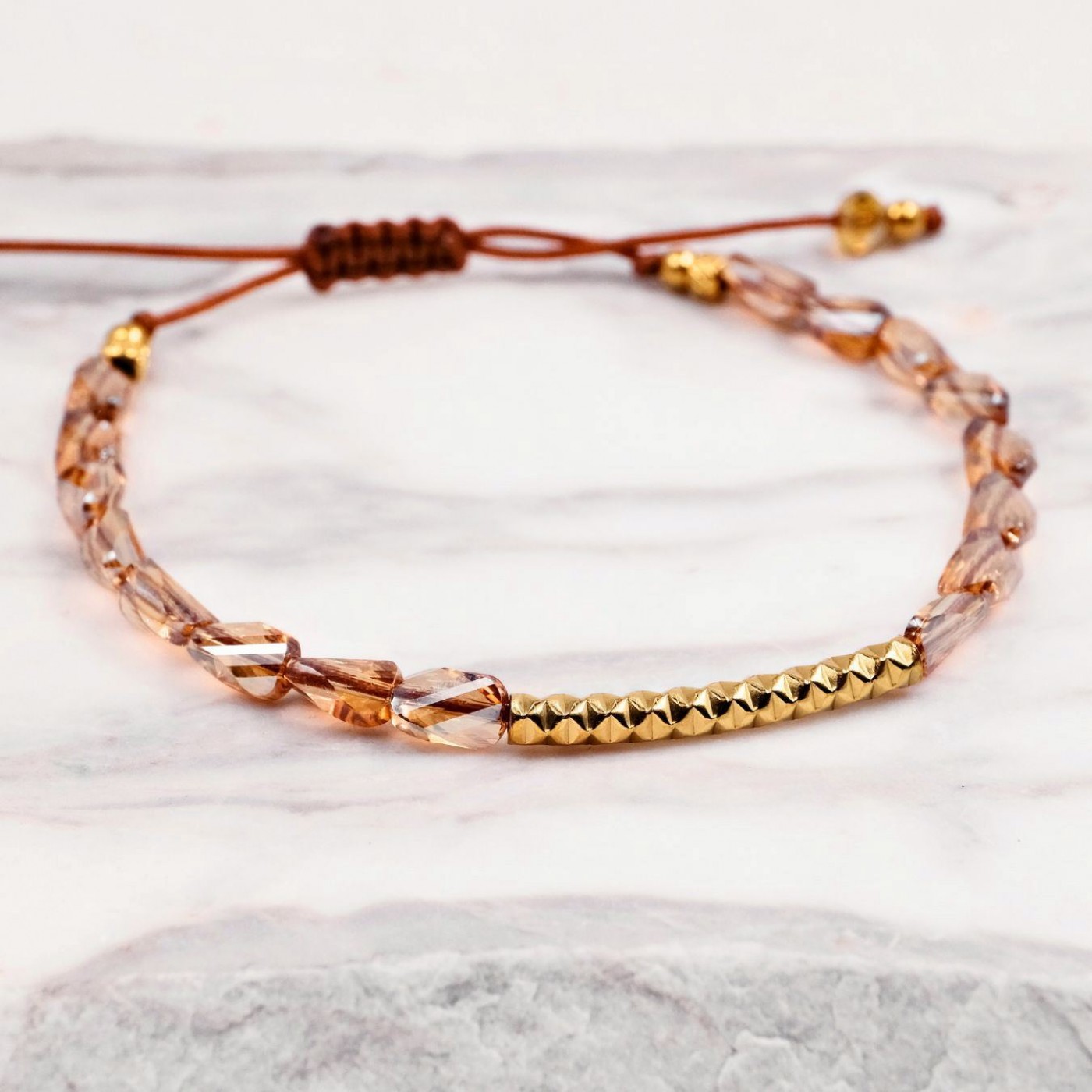 Macramé Bracelet with Crystals & Semiprecious Stones | Brown — Bracelets from Toolittle — additional view 7